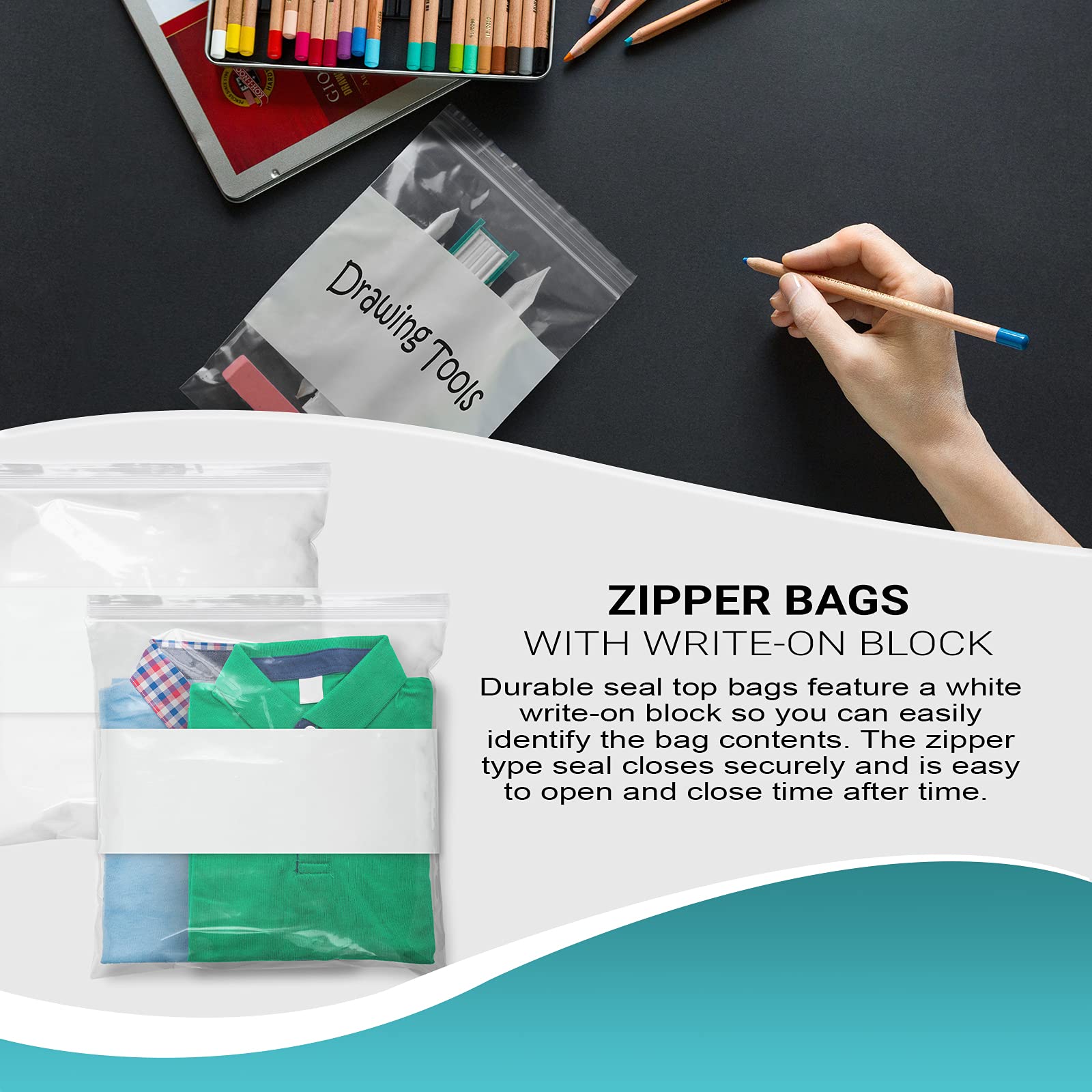 APQ 500 Pack 12x12 White Block Zipper Bags - 4 Mil Ultra Thick Poly Bags with Write-On Surface | Perfect for Pills, Food Storage & Industrial Packing | Great for Organizing Jewelry, Crafts & Retail Merchandise