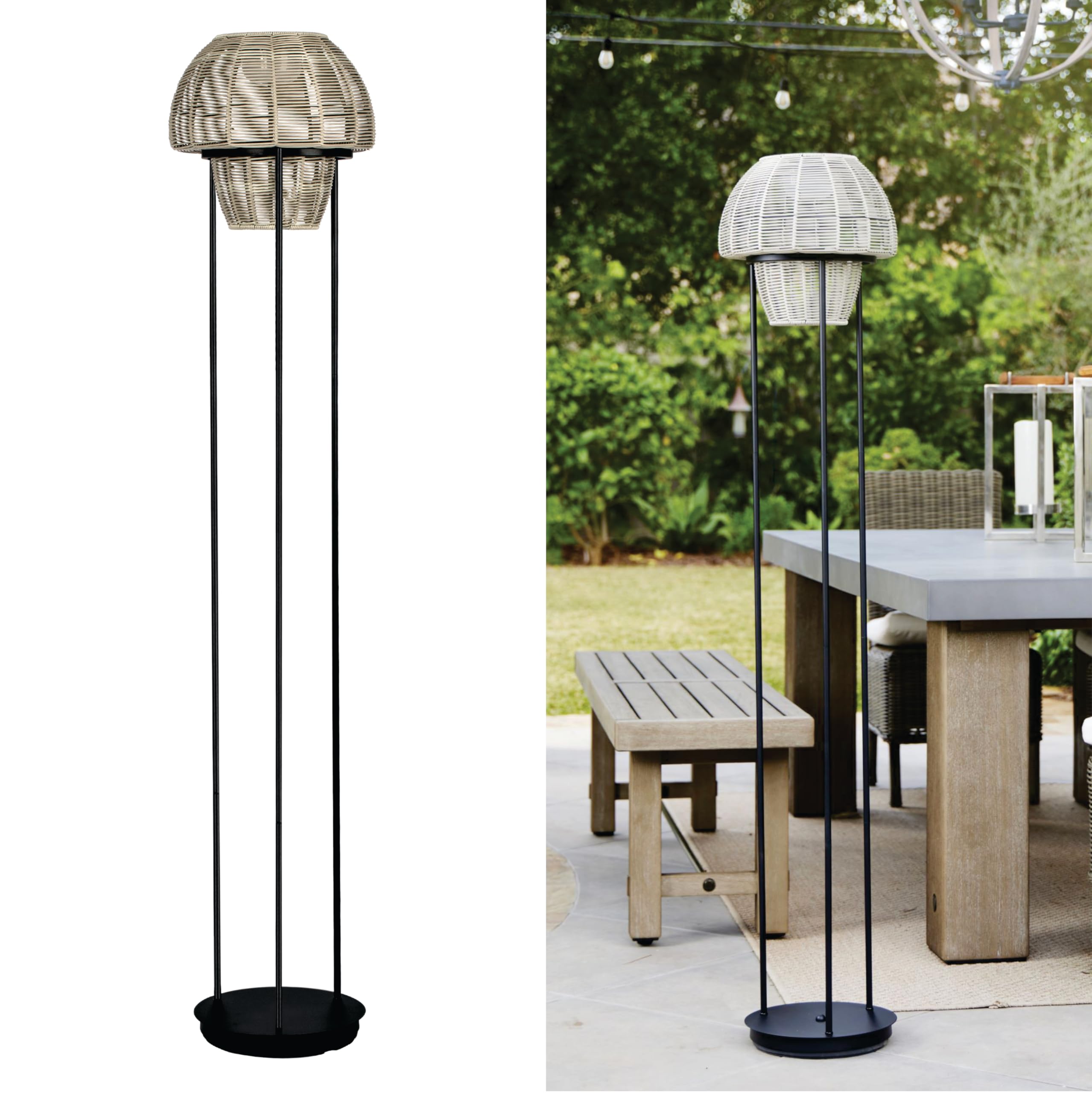 Solar Powered Outdoor Floor Lamp - Waterproof & Weatherproof Cordless Rattan Light for Patio, Porch, Garden, Yard - Large Rechargeable Solar Lighting for Backyard, Deck, Poolside & Outdoor Entertaining
