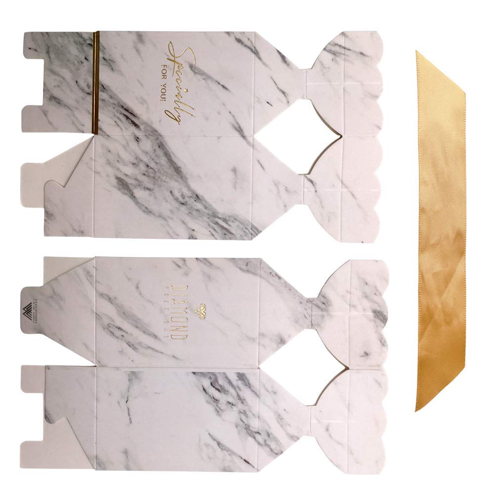 50Pcs Pink & White Wedding Favor Boxes with Gold Ribbons - 2.28x3.46x5.71 Inch DIY Candy Gift Boxes for Bridal Shower, Birthday Party, Baby Shower & Special Events