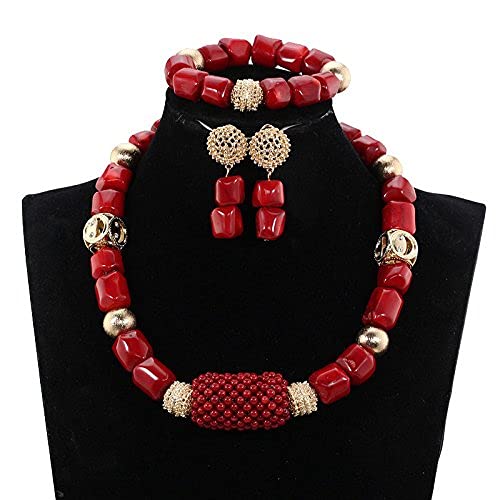 Natural Coral Beads Jewelry Set - Handmade Wine Red Coral Necklace, Earrings & Bracelet for Bridal, Wedding & Boho Fashion | Perfect for Beach Weddings, Bridal Showers & Boho Chic Outfits