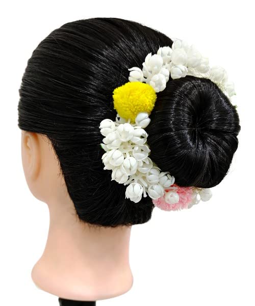 Neaama Hair and Beyond Multicolor Balls White Mogra Rubber Band Gajra Hair Accessories for Women & Girls - Pack of 1 | Perfect for Weddings, Parties & Traditional Indian Hairstyles