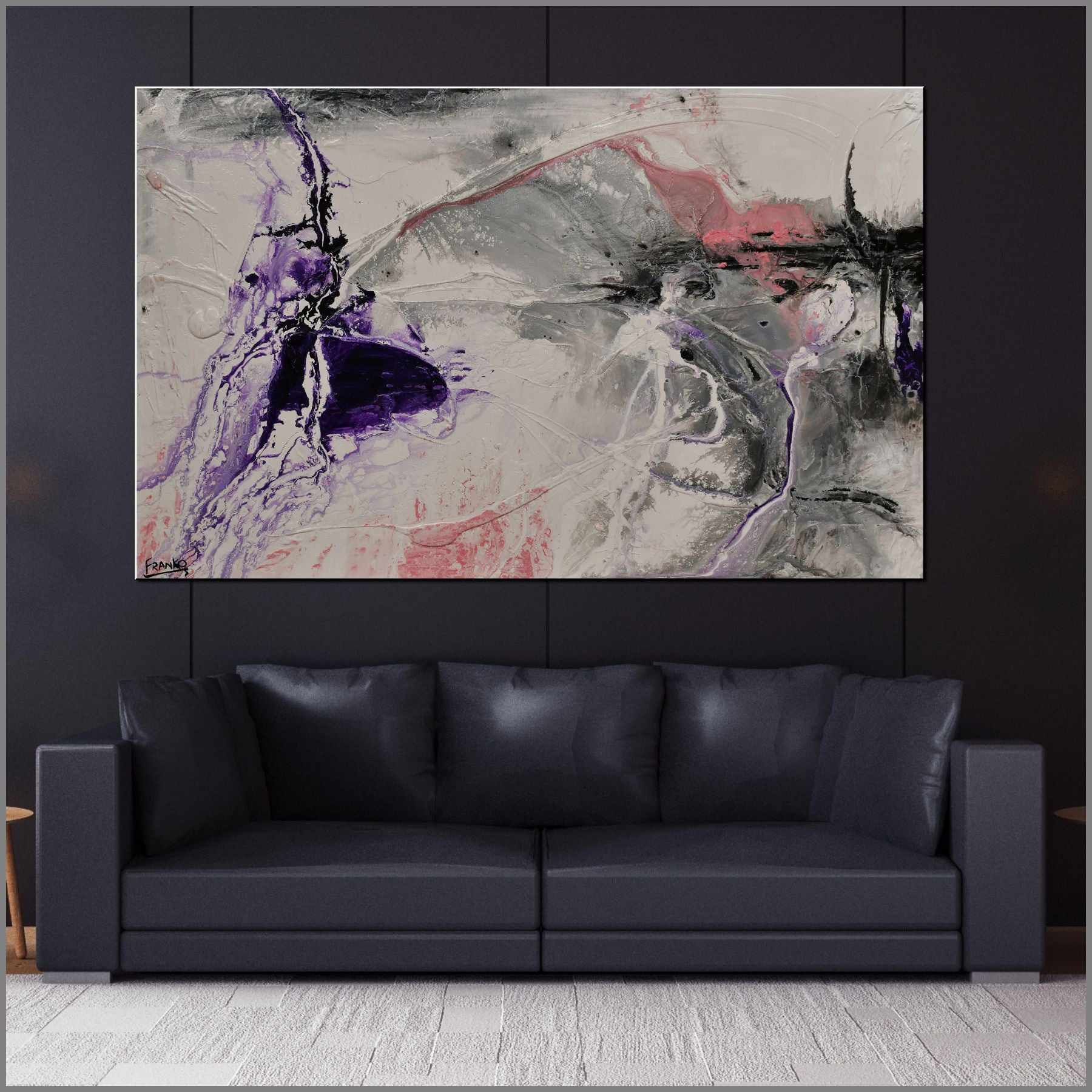 Purple Silk 160cm x 100cm White Pink Purple Textured Abstract Wall Art Painting - Modern Home Decor for Living Room, Bedroom & Office