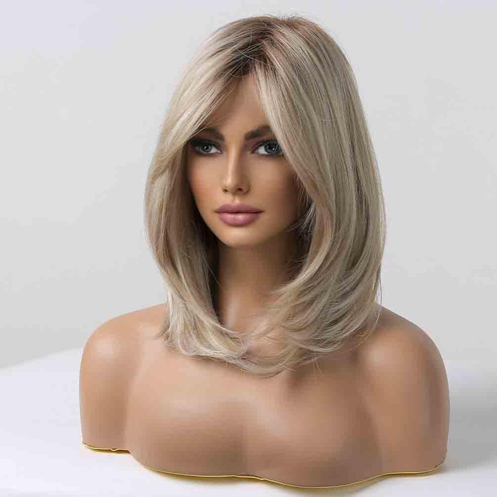 BERON Blonde Wig with Dark Roots - Long Layered Synthetic Hair Wig for Women with Bangs | Perfect for Cosplay, Halloween, Parties & Daily Fashion