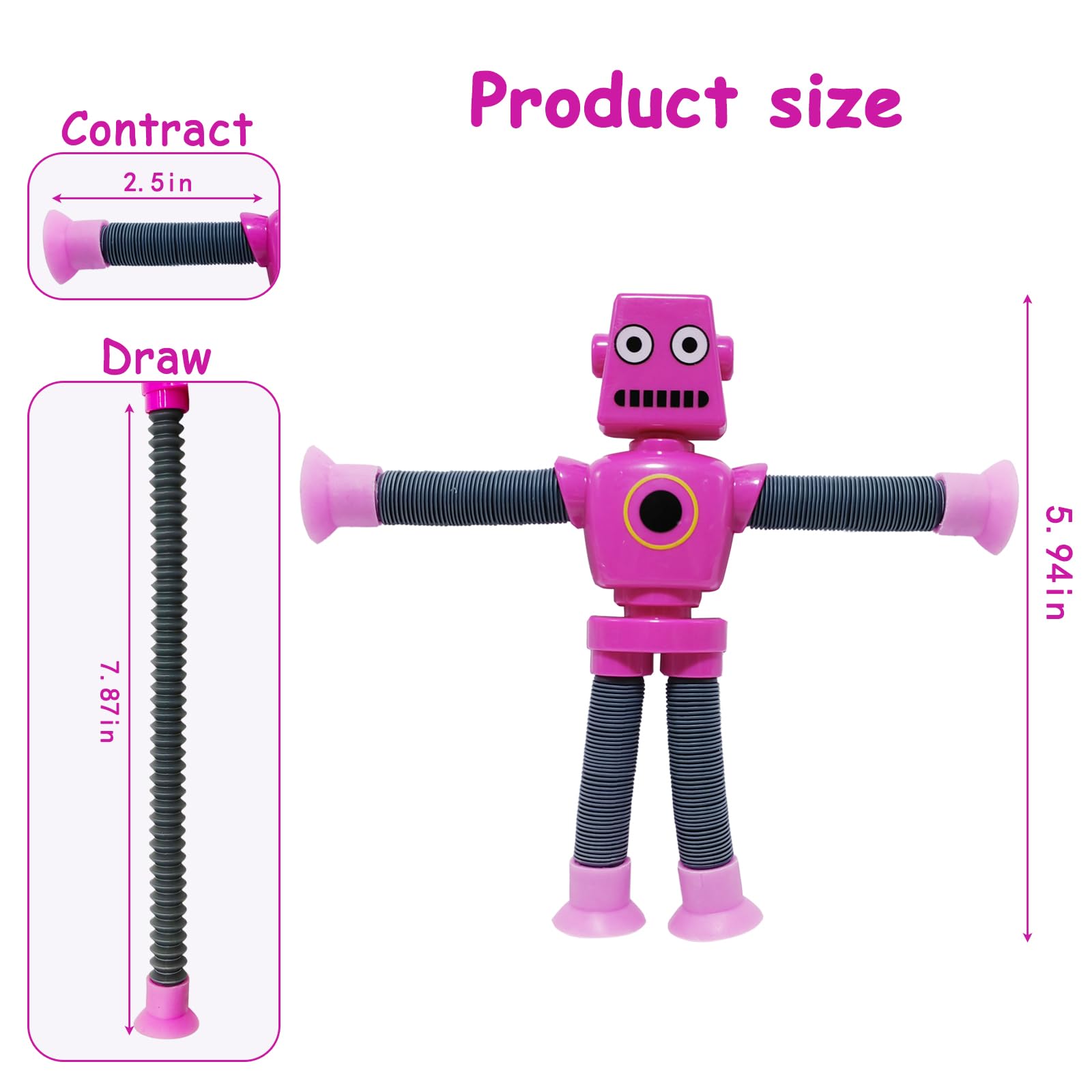 8 PCS Suction Cup Robot Toys - Shape Changing Telescopic Pop Tubes Sensory Toys for Kids, Adults, Autism & Stress Relief | Bendable Fidget Toys for Birthday Party Favors, Christmas Gifts, Classroom & Office Use