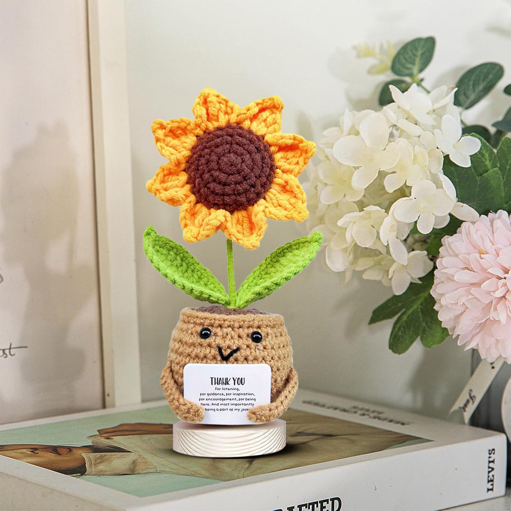 Gossby Handmade Sunflower Crochet Doll with Card - Appreciation Gift for Coworkers & Friends - Perfect for Christmas & Birthdays