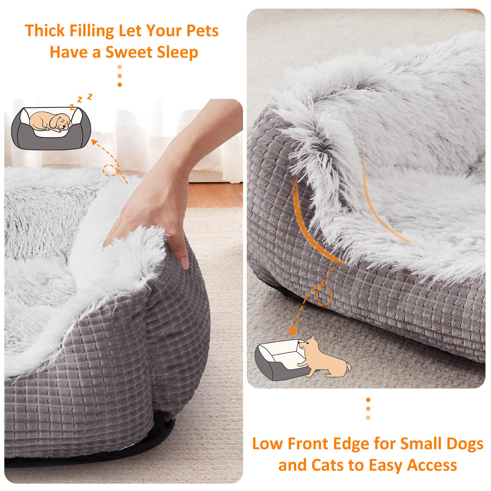 FURTIME Washable Medium Dog Bed - Ultra Soft Plush Flannel Calming Pet Bed for Anxious Dogs, Machine Washable, Grey - Perfect for Crates, Kennels & Home Use