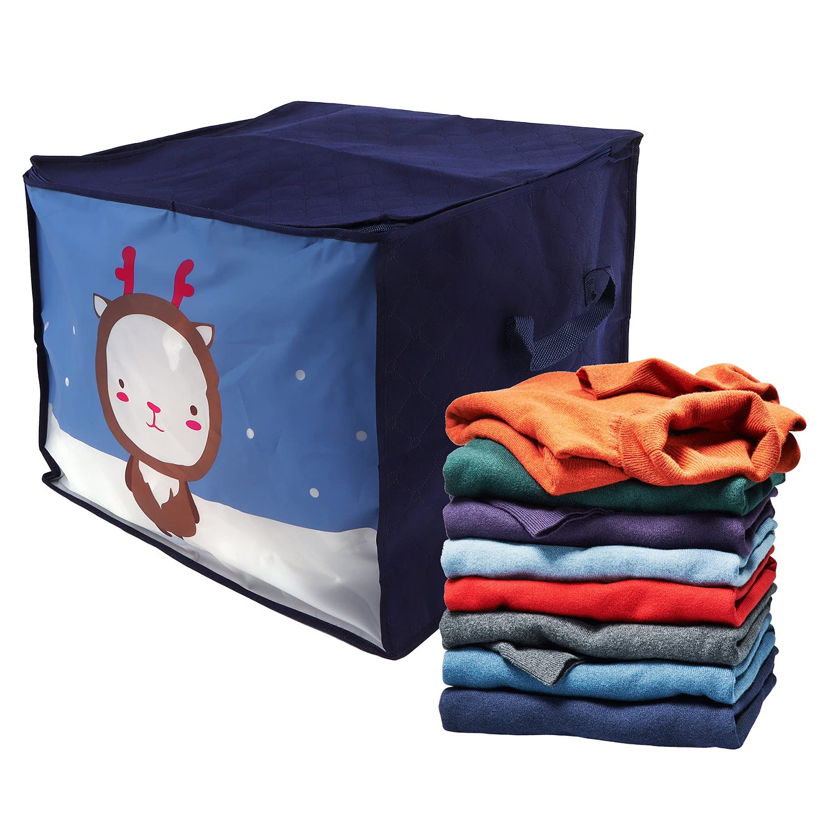 PVC Clothes Storage Basket - Foldable Organizer for Quilts, Pillows & Blankets | Navy Blue Cross-Section Design | Perfect for Closet, Bedroom & Laundry Room Organization
