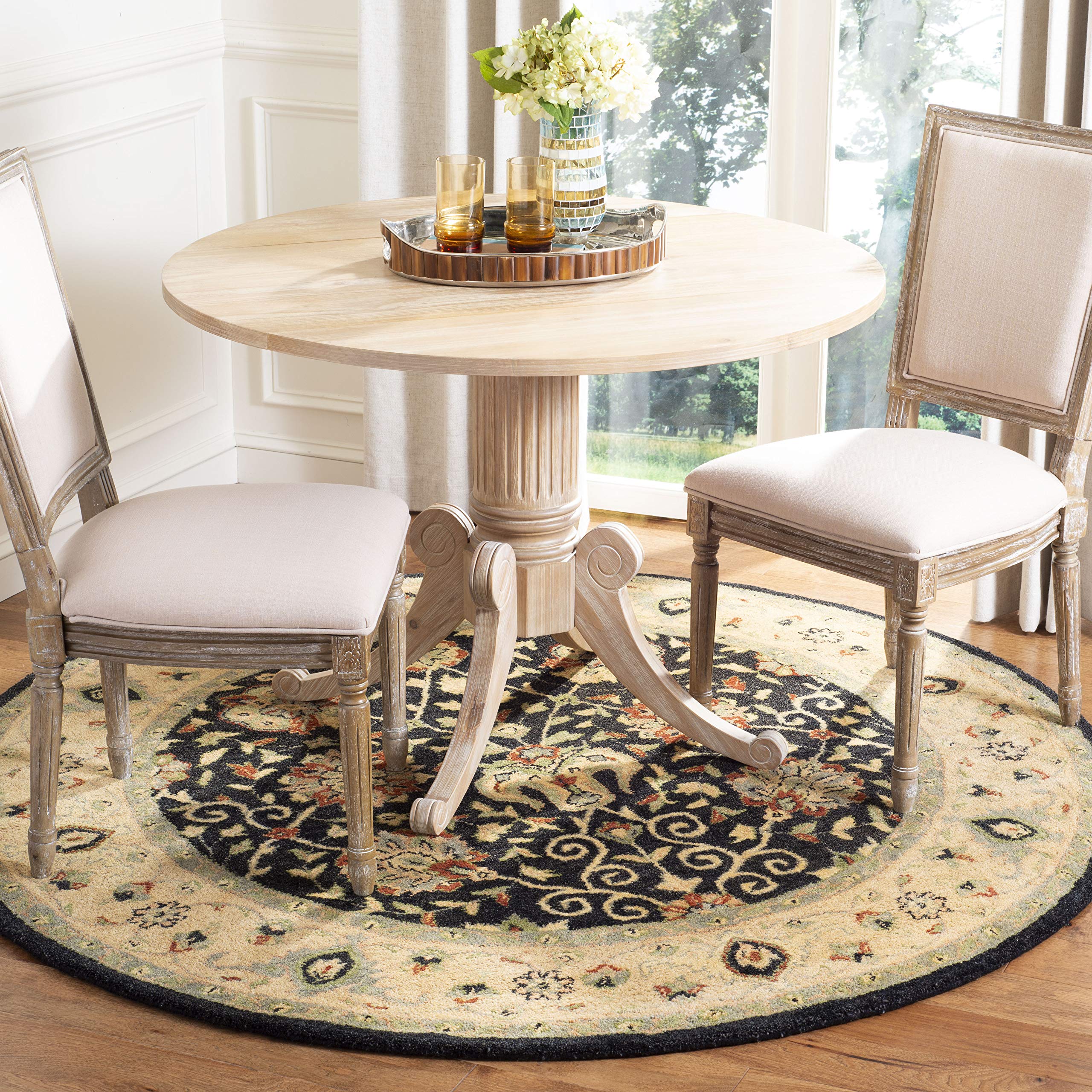 SAFAVIEH Antiquity Collection 8' Round Black AT21B Handmade Traditional Oriental Premium Wool Area Rug - Perfect for Living Room, Bedroom & Home Decor