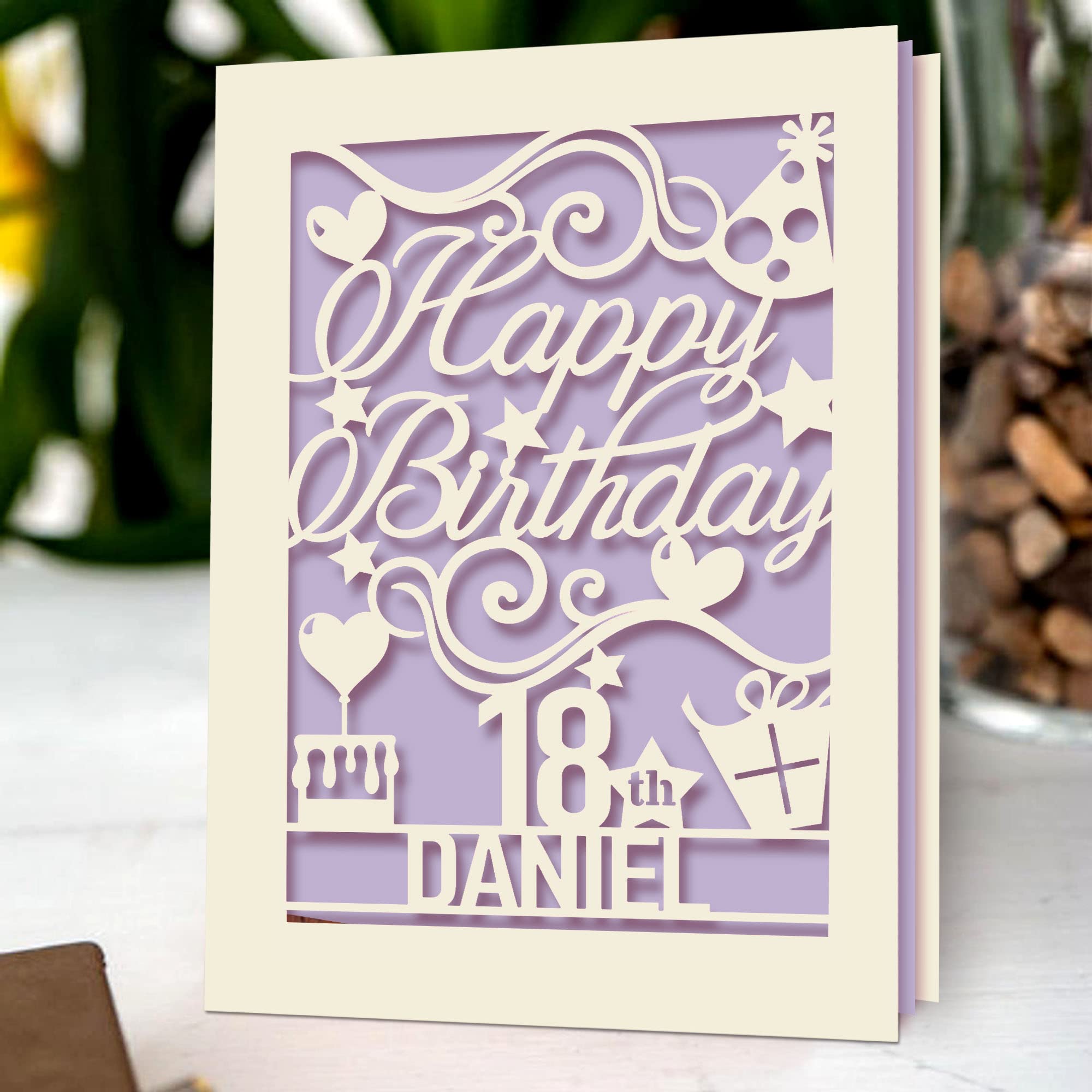 Custom Lilac Purple Personalized Papercut Birthday Card for Girls - 21 x 15 cm with Envelope | Unique Handmade Greeting Card for Daughter, Niece, or Best Friend | Perfect for Birthdays, Anniversaries & Special Occasions