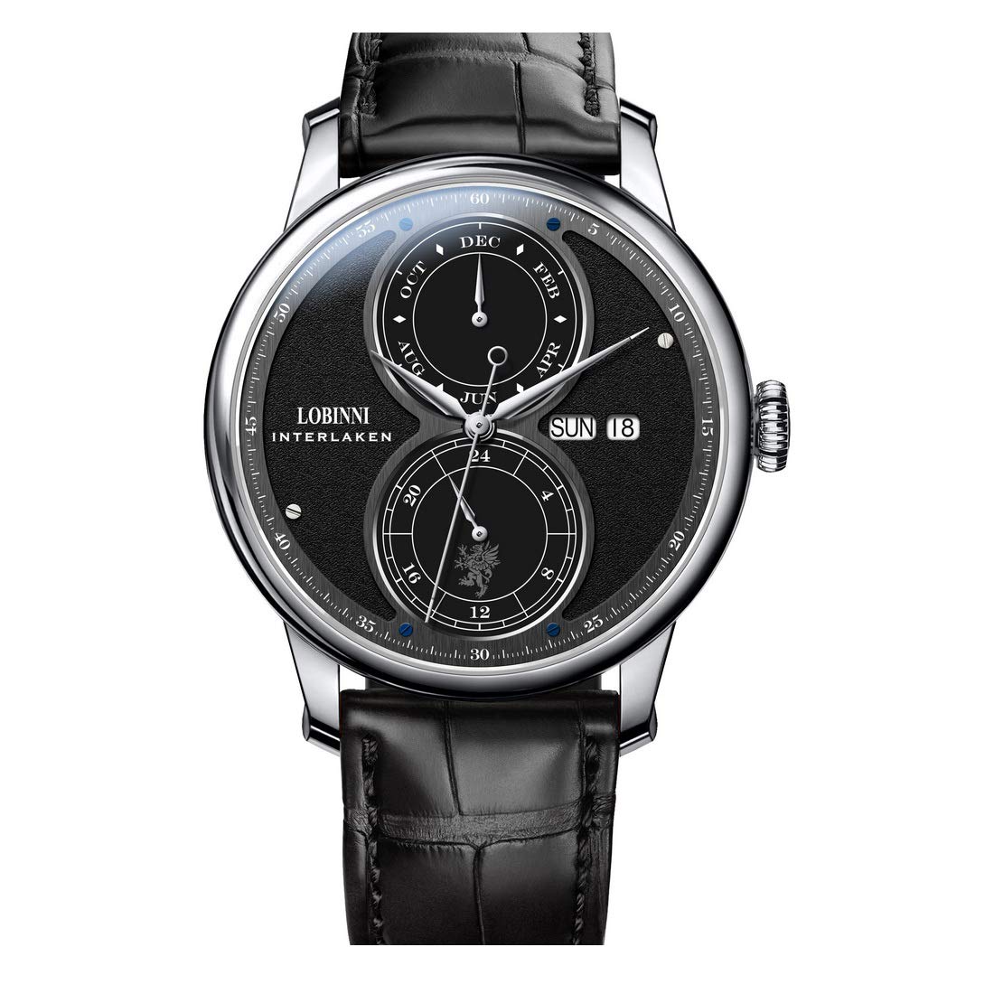 LOBINNI Luxury Automatic Watch for Men - Self-Winding Mechanical Dress Wristwatch with Month, Week, Date & 24-Hour Display, 50m Waterproof Leather Band | Perfect for Business, Formal Events & Everyday Wear