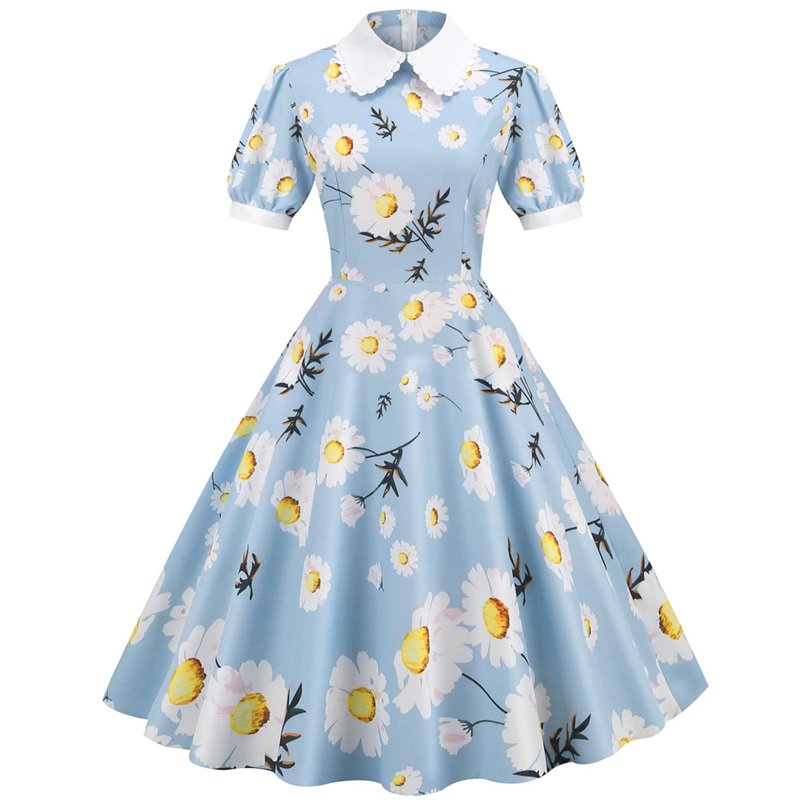 Vintage Floral Print Women's Casual Maxi Dress with Doll Collar & Short Sleeves - Perfect for Cocktail Parties, Prom, Date Night & Summer Events