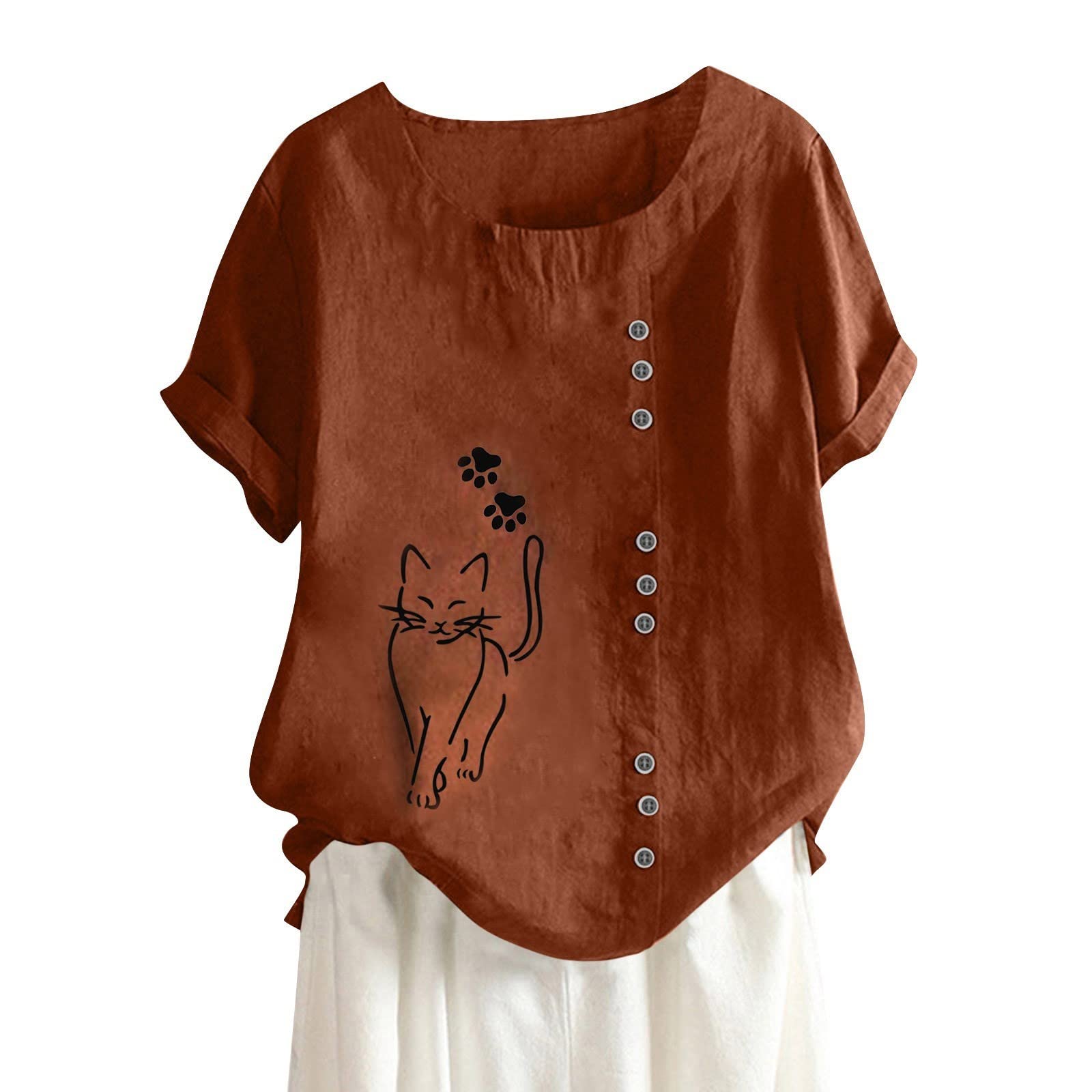 Women's Casual Summer Fashion Round Neck Short Sleeve Printed T-Shirt Top - Breathable & Comfortable Blouse for Beach, Travel & Everyday Wear