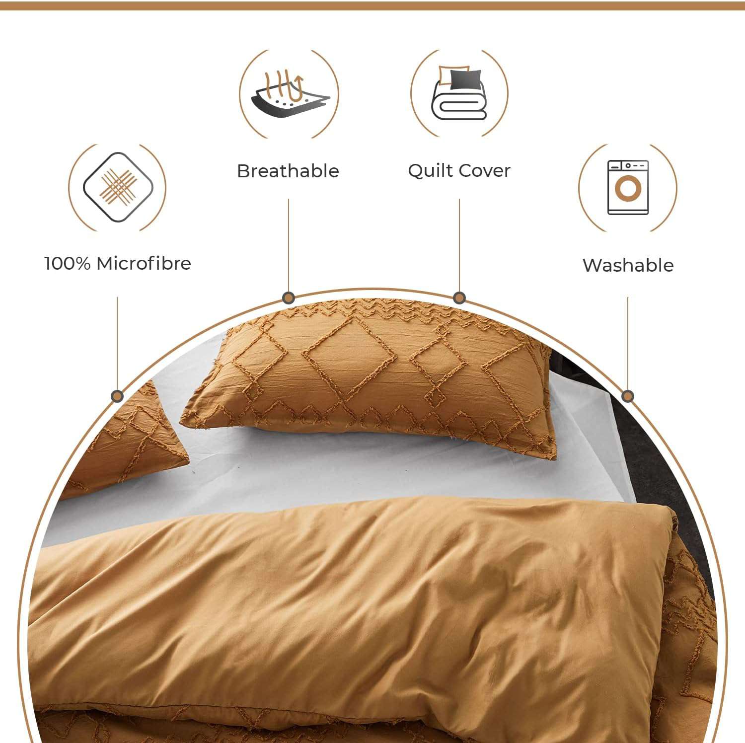 Premium Brushed Microfiber Tufted Quilt Cover Set (3Pcs) - Caramel - Super King Size - Ultra Soft Bedding for Luxurious Hotel-Style Comfort