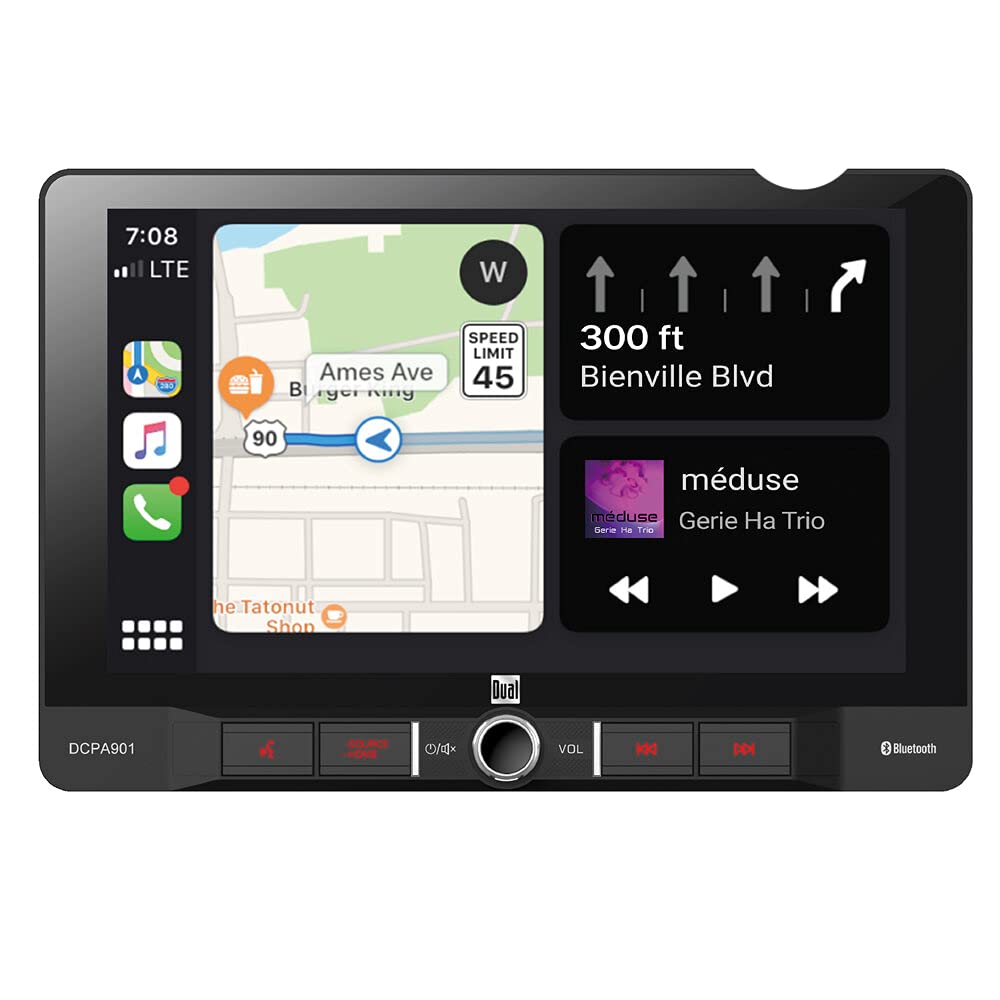 Dual Electronics DCPA901 9-Inch Single-DIN Car Stereo with Bluetooth, Android Auto, Wired Mirroring, Built-in Gravity Magnet Phone Holder & Backup Camera - Perfect for Hands-Free Calling, Music Streaming & Safe Driving in Your Vehicle