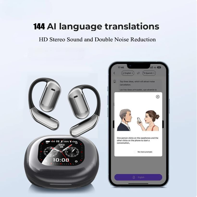 Vylaras AI Translator Earbuds - Real-Time 144 Language Translation, Noise Cancelling Wireless Earbuds with LED Display & IPX5 Waterproof - Perfect for Travel, Business Meetings & Language Learning (White)