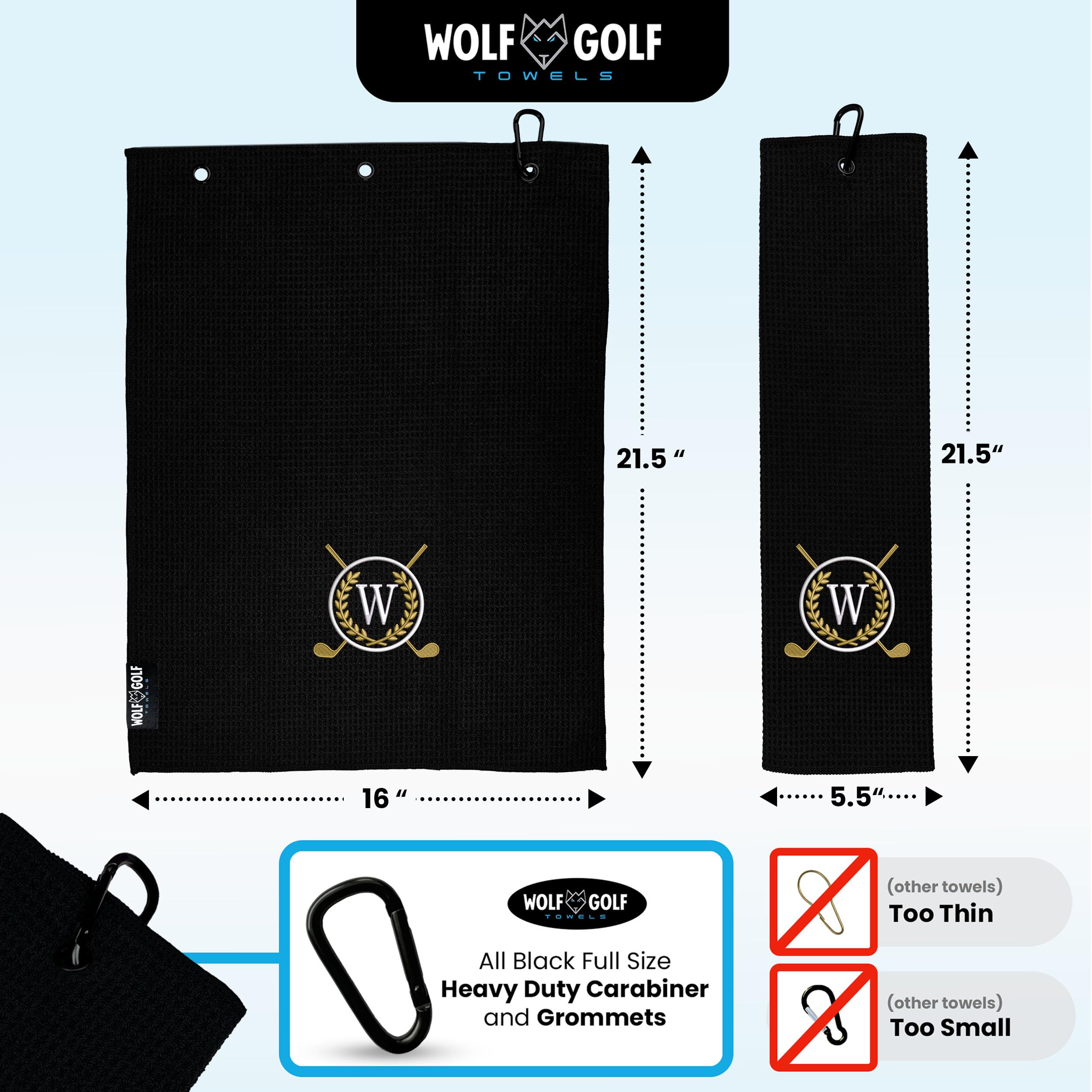 Personalized Monogram Golf Towels for Golf Bags - Custom Embroidered Golf Accessories for Men & Women - Perfect for Golf Tournaments, Country Clubs & Gifts for Golfers