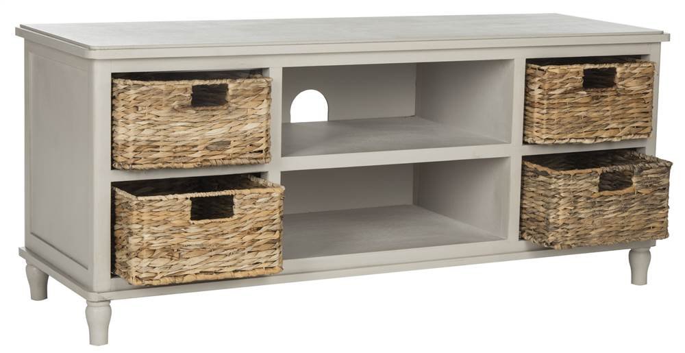 Safevieh Rooney Vintage Grey TV Stand Entertainment Center - Modern Media Console for Living Room, Home Theater & Gaming Setup