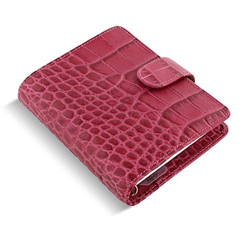 Filofax Pocket Size Classic Croc Print Leather Organizer - Weekly & Daily Planner with 2025 Calendar | Includes DiLoro Ballpoint Pen in Fuchsia (026078) | Perfect for Business Professionals, Students & Personal Scheduling