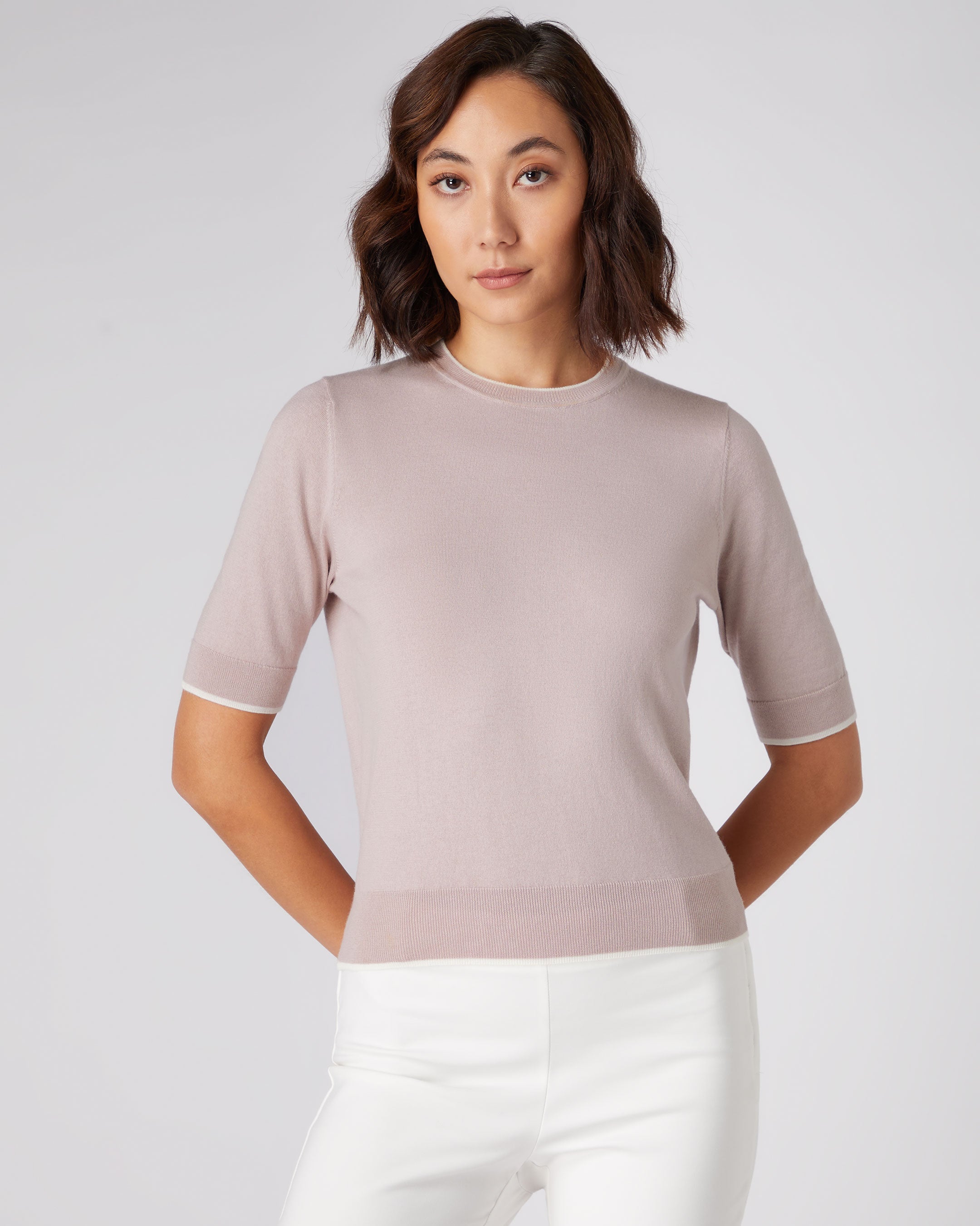 Soft & Cozy Women's Cotton Cashmere Blend T-Shirt in Dune Pink | Breathable & Comfortable Casual Top for Everyday Wear | Perfect for Layering, Office, and Weekend Outfits