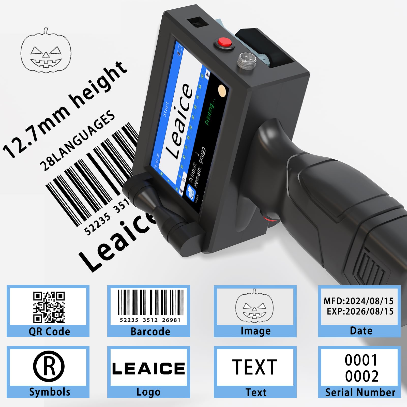 Portable Handheld Inkjet Printer with 42ml Quick-Drying Ink Cartridge - 4.3