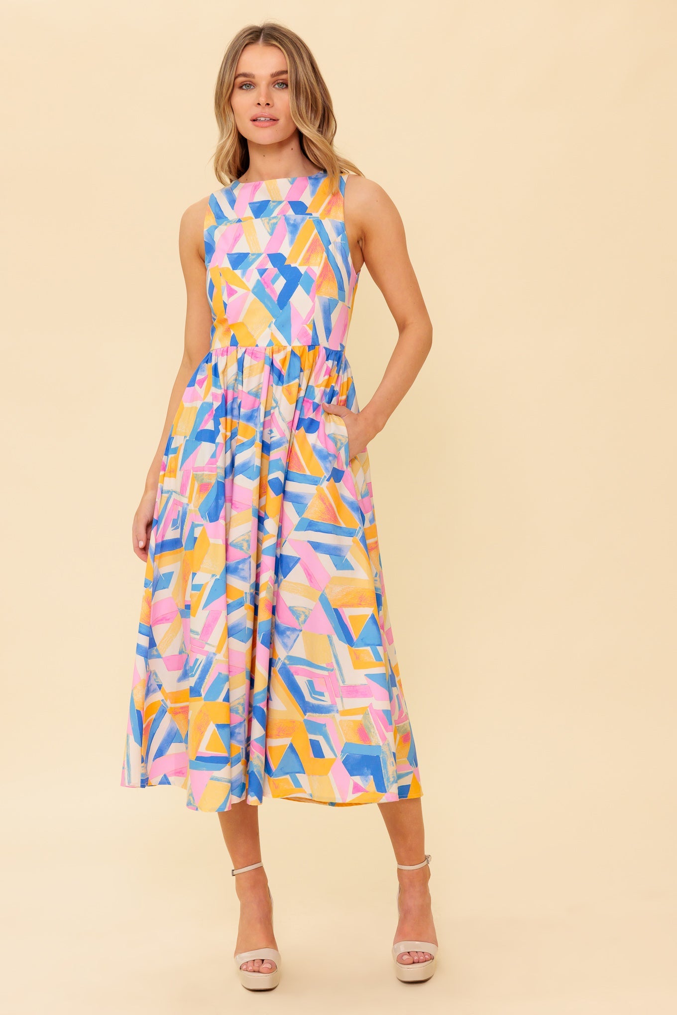 Patton Park Midi Dress in Powder Blue & Pink - Elegant Flowy Summer Dress for Women, Perfect for Weddings, Parties & Casual Outings