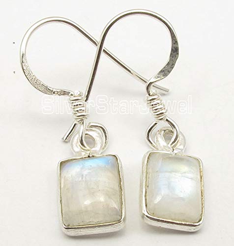 Natural Rainbow Moonstone Earrings 1.1 Inch 925 Sterling Silver Dangle Earrings for Women - Perfect for Weddings, Parties & Everyday Wear