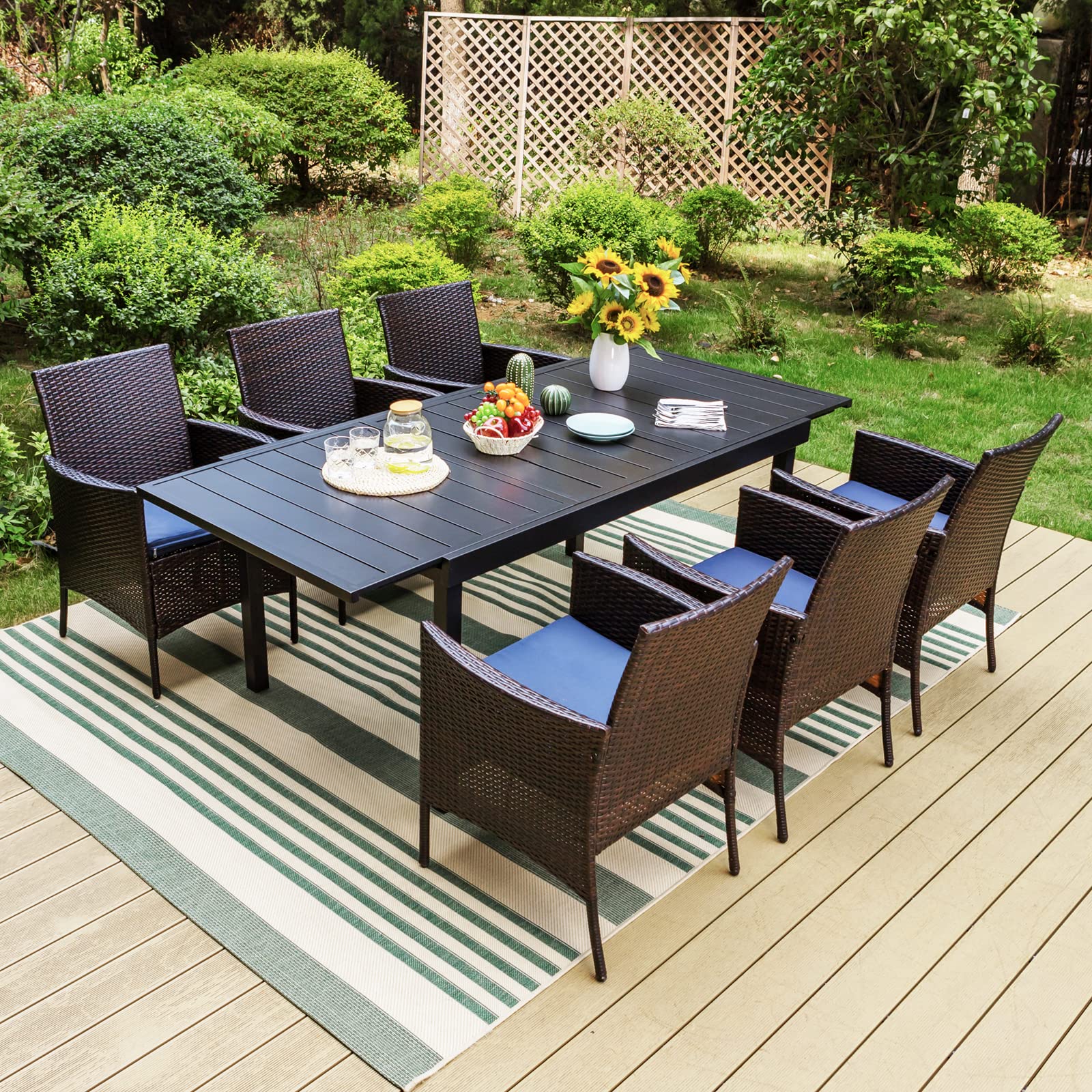Sophia & William 7-Piece Outdoor Dining Set - PE Rattan Chairs & Expandable Metal Table for 6-8 People, Modern Patio Furniture with Cushions | Perfect for Porch, Backyard, Terrace, Garden & Poolside Dining