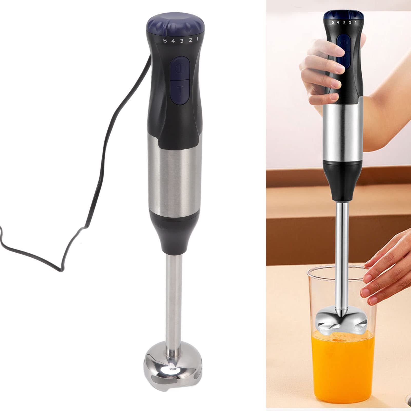 4-in-1 Multifunctional Hand Blender with 700ml Mixing Cup & 500ml Meat Grinding Bowl - Stainless Steel Immersion Blender, Egg Beater, Food Processor - 110V US Plug - Perfect for Smoothies, Soups, Baby Food & Baking