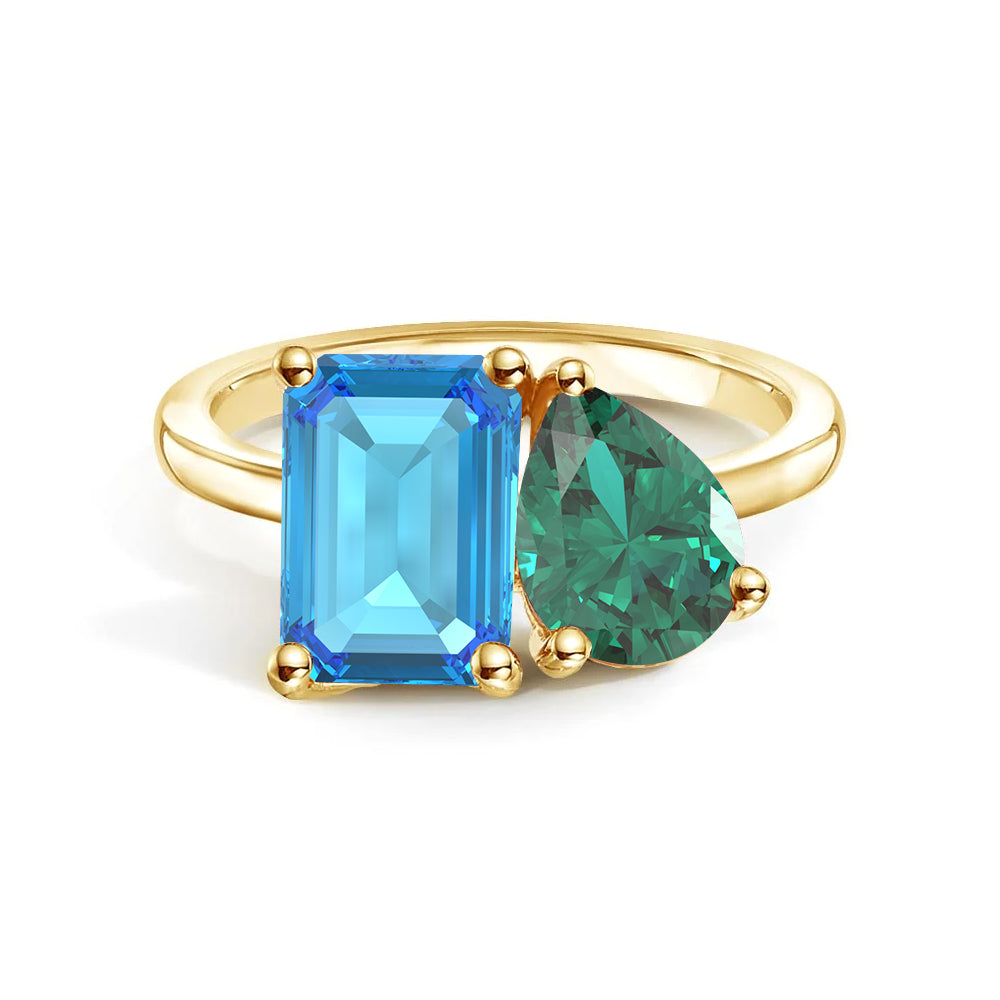 Personalized Toi et Moi Blue Topaz Birthstone Ring for Women - Custom Anniversary Jewelry Gift for Her - Perfect for Valentine's Day, Engagement & Romantic Occasions