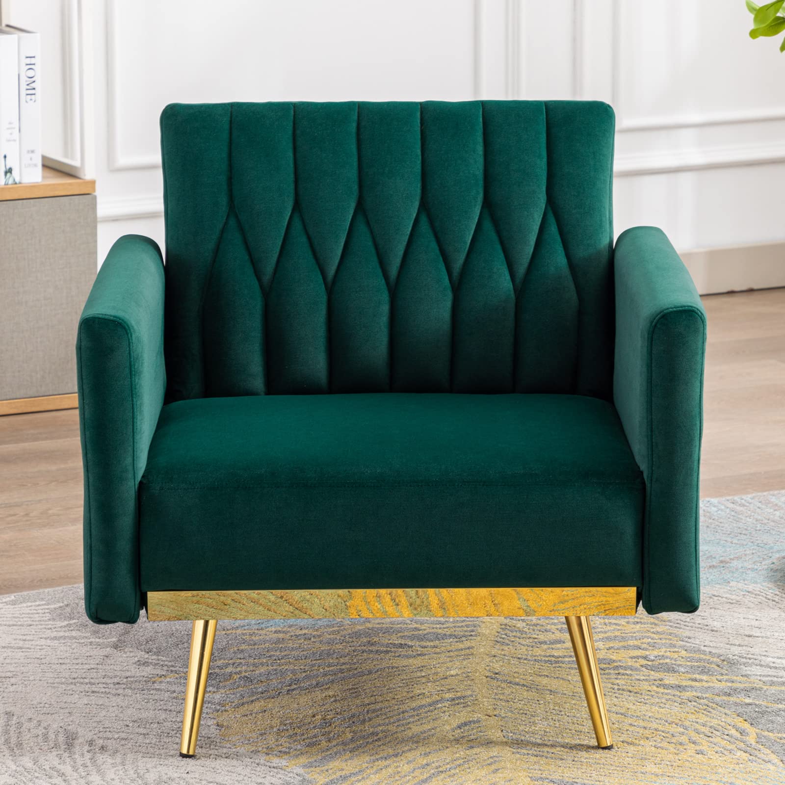 Modern Velvet Single Sofa Chair with Ottoman - Adjustable Armrests for Living Room, Bedroom & Office