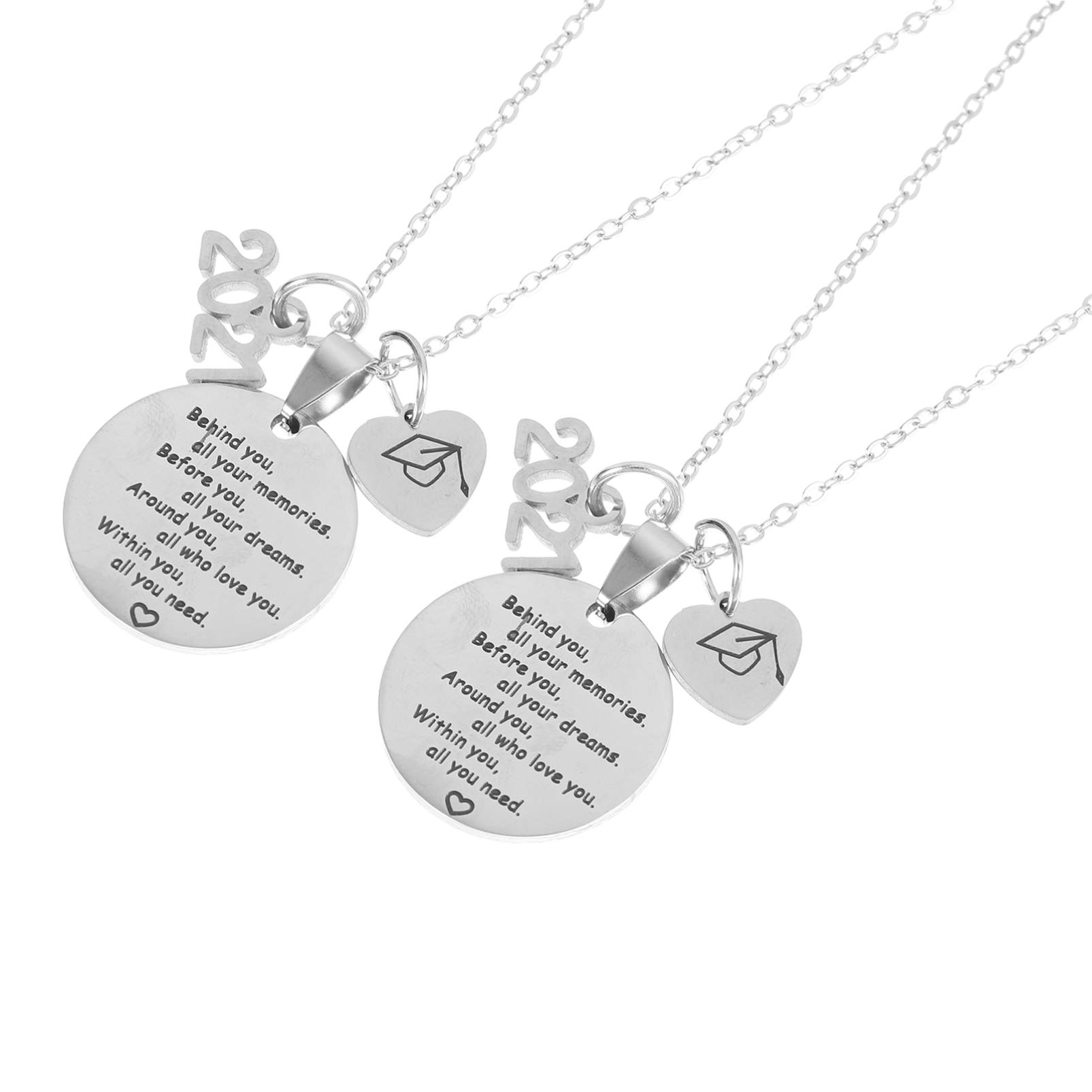 IMIKEYA 2021 Graduation Necklace Set for Men & Women - Stainless Steel Jewelry Gift for Graduates (2PCS) - Perfect for Graduation Parties, Commencement Gifts & Academic Achievements