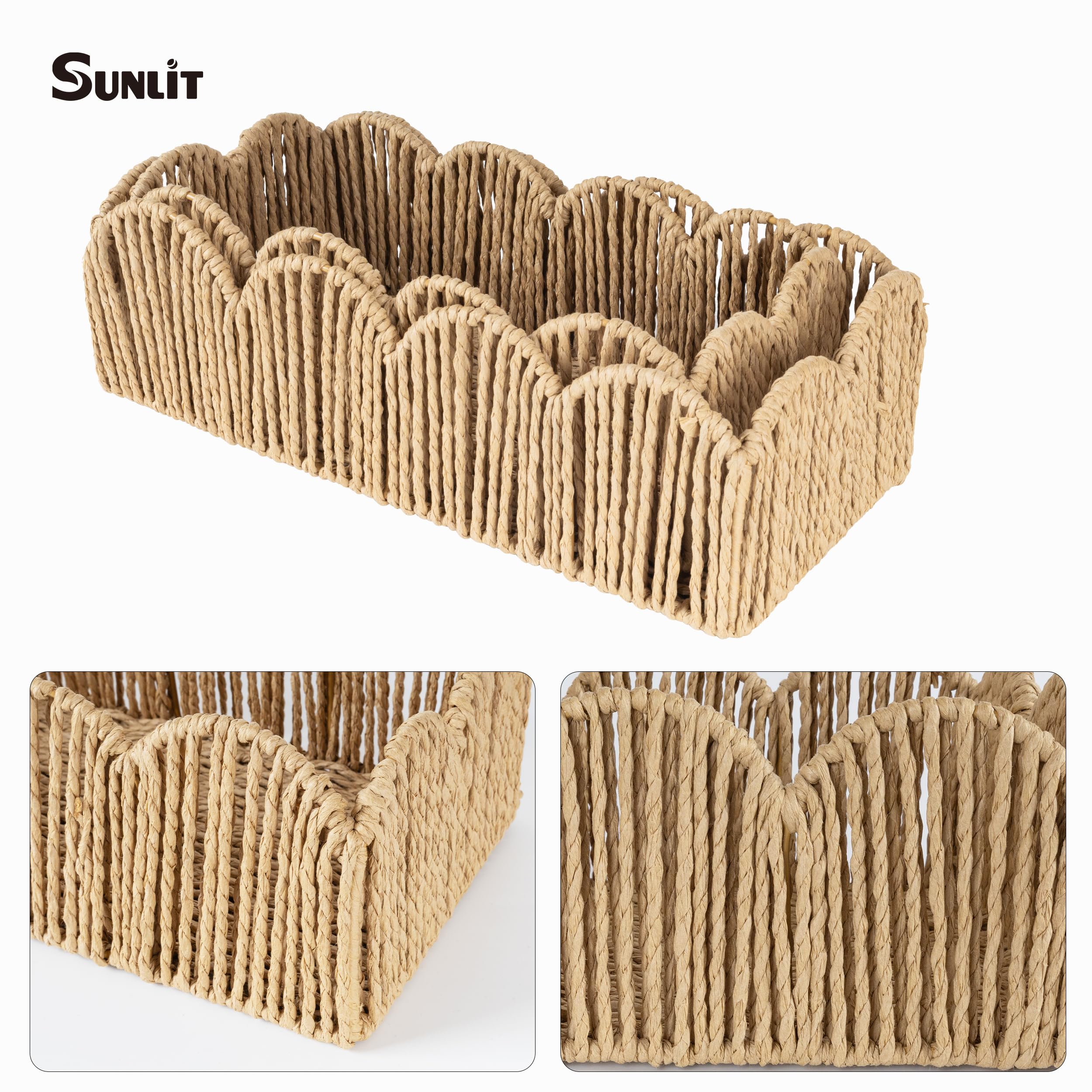 Handwoven Natural Fiber Farmhouse Storage Baskets Set of 2 - Boho Bathroom Organizer with Wavy Design for Toilet Paper & Countertop Decor | Perfect for Bathroom Storage, Living Room Organization & Farmhouse Style Home Decor