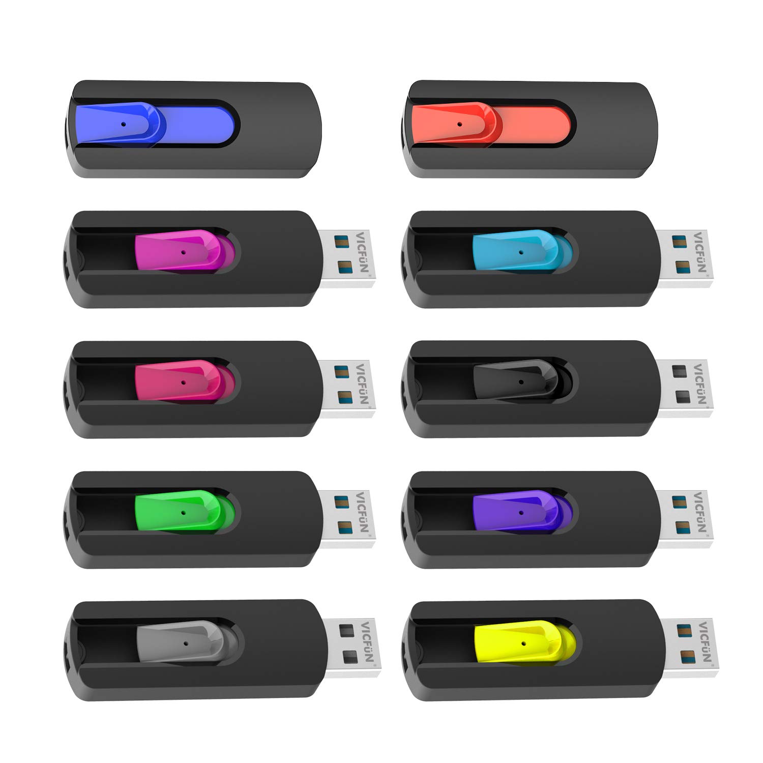 VICFUN 10-Pack 1GB USB 2.0 Flash Drives - Retractable Memory Sticks for School & Office (Blue)
