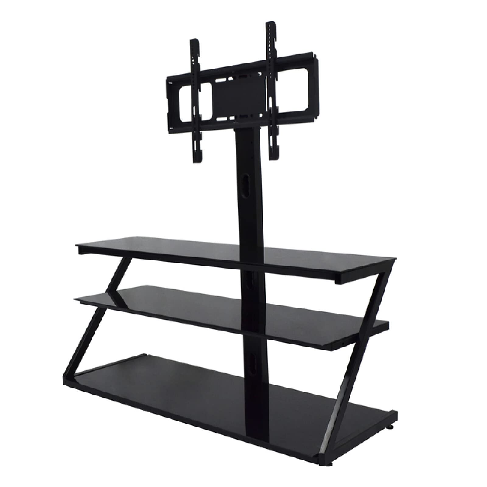 Universal Swivel TV Stand - Tempered Glass & Metal Frame with 3-Tier Storage Shelves, Height & Angle Adjustable, Fits 32-65 Inch LCD/LED/OLED/Plasma TVs (400x600 VESA) - Perfect for Living Room, Bedroom & Home Theater Setup