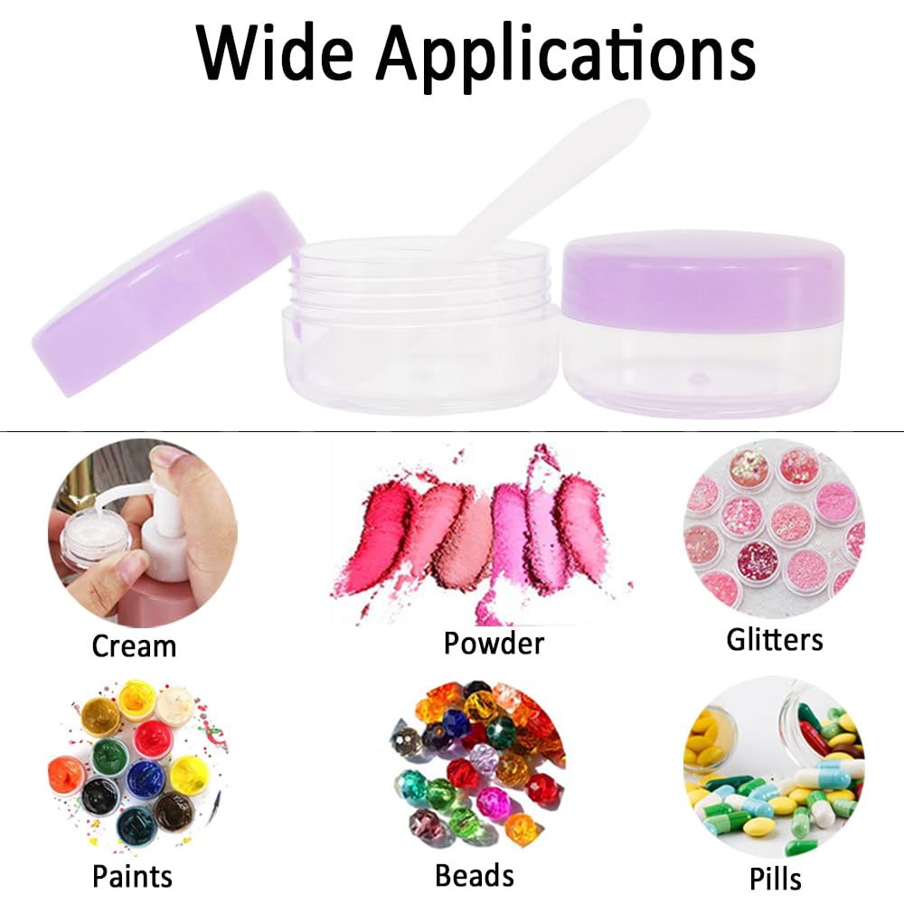 30pcs 10ml Travel Sample Jars with Purple Lids - Empty Small Cosmetic Containers for Eyeshadow, Lip Gloss, Cream & More | Mini 10g Plastic Makeup Pots for Travel, DIY Beauty, Salon Use & Home Organization