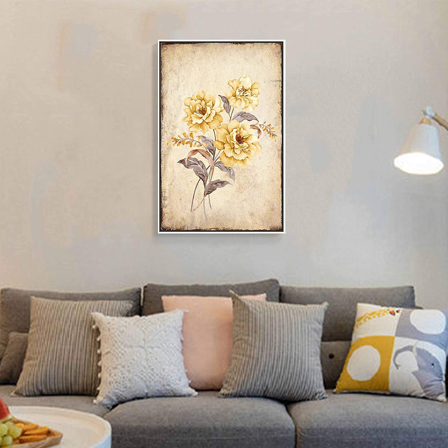 Floating Framed Canvas Wall Art - Vintage Flower Print 24x36 Inches, Ready to Hang for Living Room & Bedroom Decor | Perfect for Home, Office & Gift Giving