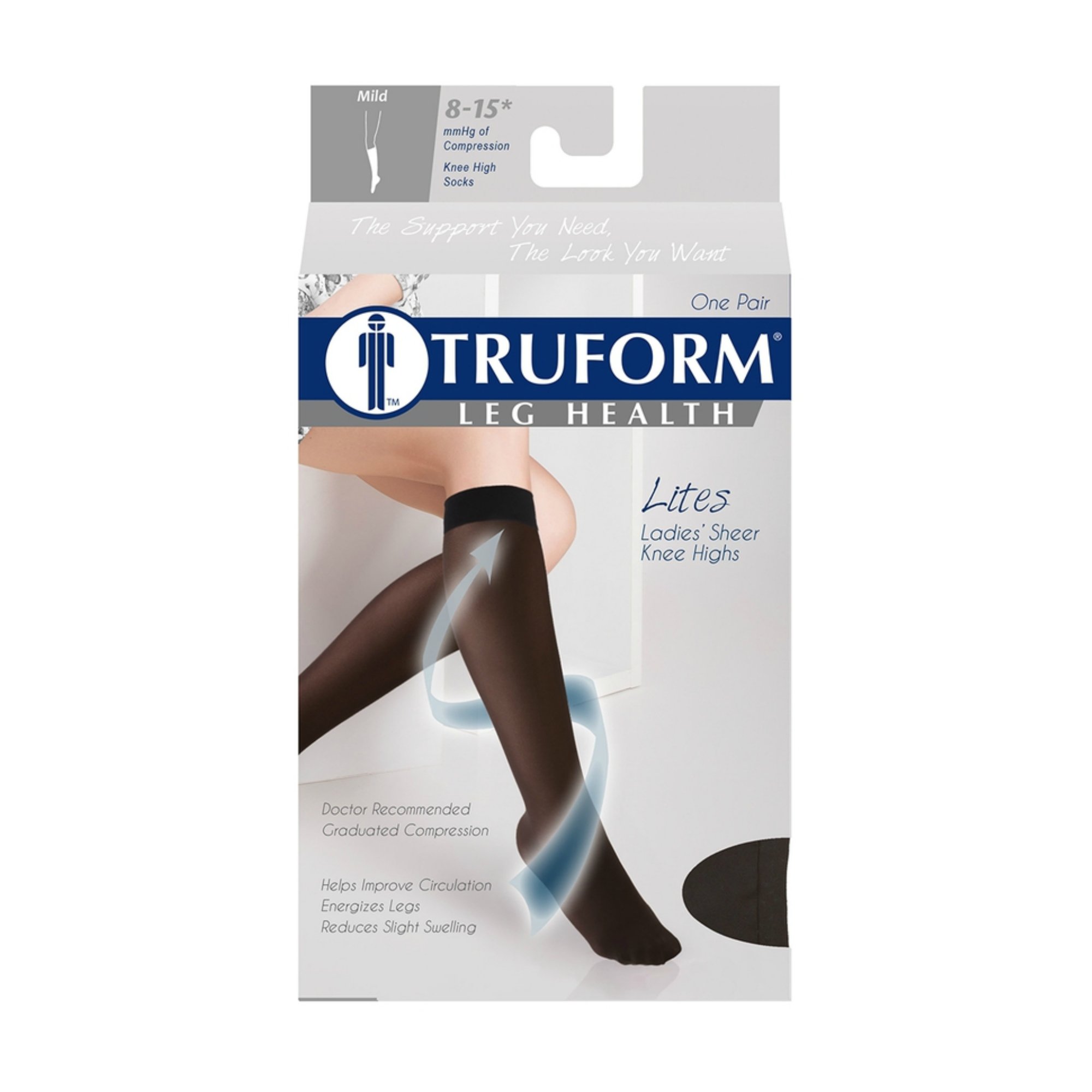 Truform Sheer Compression Stockings 8-15 mmHg for Women - Knee High 20 Denier Black Medium - Perfect for Travel, Work & Varicose Vein Relief