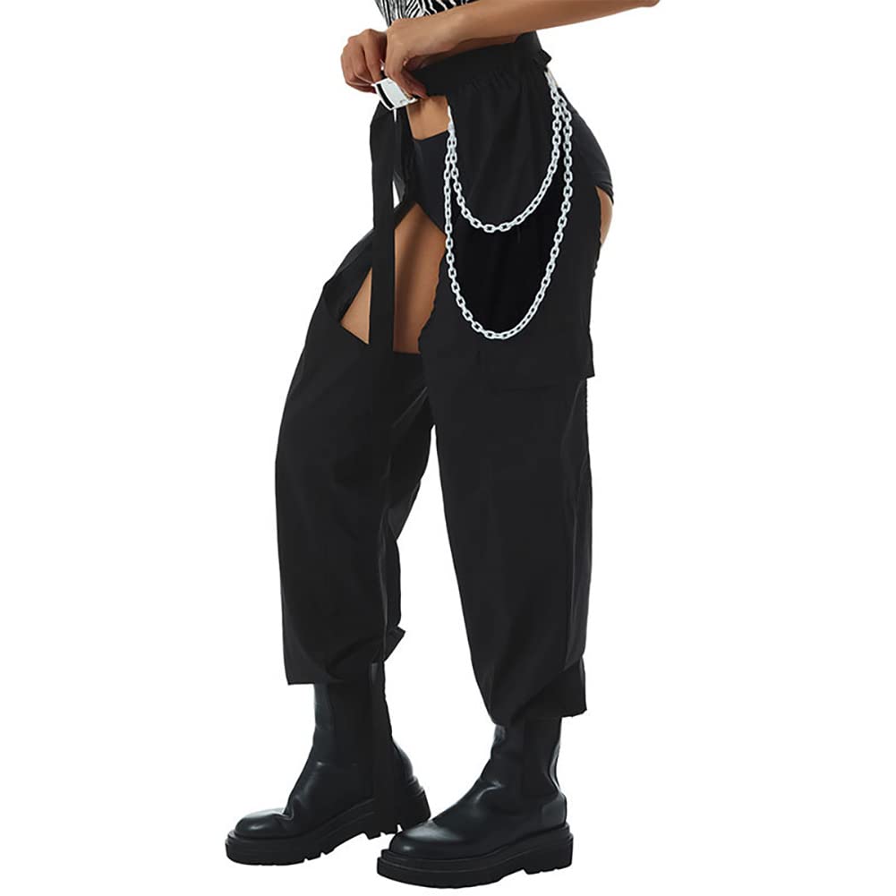 Women's High Rise Cargo Sweatpants - Reflective Rave Pants with Color Block Design | Casual Streetwear, Festival Outfits & Workout Comfort