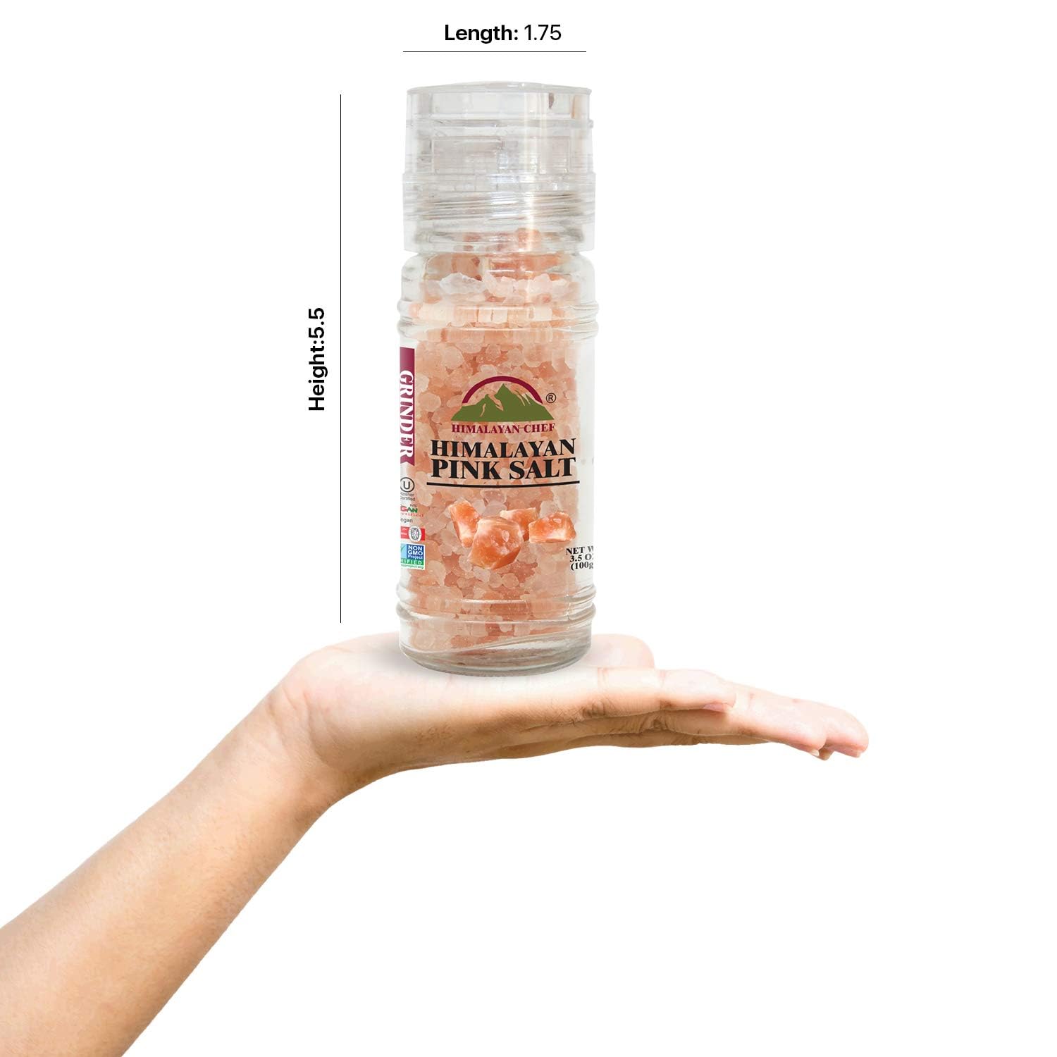 Himalayan Pink Salt Grinder Refillable - 100% Natural Kosher Certified Coarse Grain Salt for Cooking, Seasoning & Bath - 3.53oz (Pack of 6) | Perfect for Kitchen, Spa & Gourmet Recipes