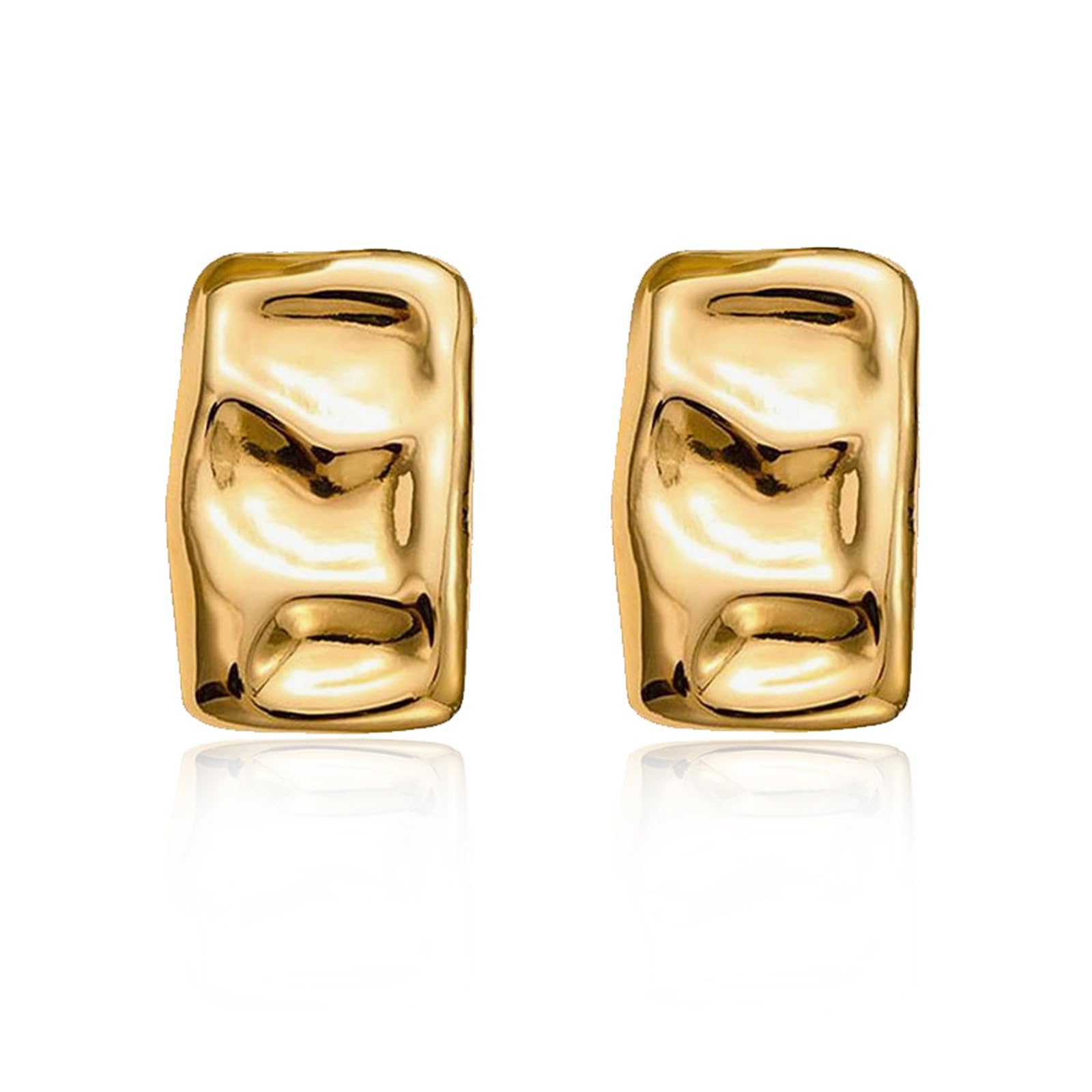 14K Gold Plated Rectangle Stud Earrings for Women - Minimalist Geometric Earrings, Thick Gold Studs - Perfect for Everyday Wear, Office & Special Occasions