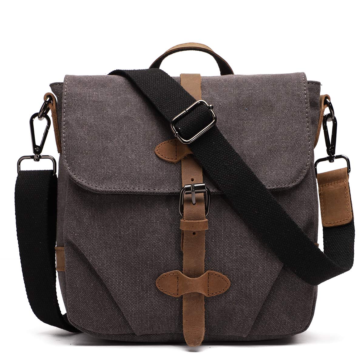 Men's Small Canvas Leather Messenger Bag - Lightweight Crossbody Shoulder Bag for Work, Travel & Daily Use