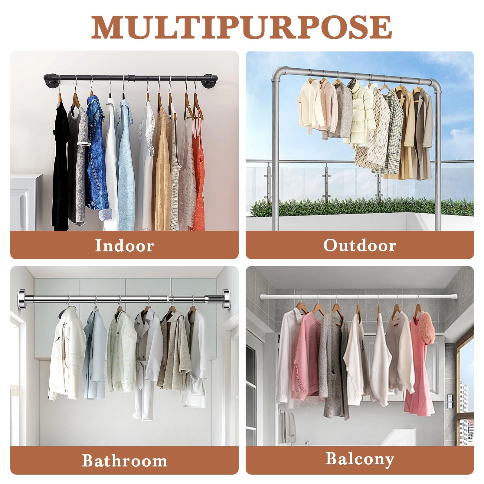 2-Pack Lightweight Aluminum Telescopic Clothes Drying Rod - Adjustable Clothing Pole for Home Laundry, Closet & Balcony - Perfect for Hanging Shirts, Pants & Towels Indoor/Outdoor Use