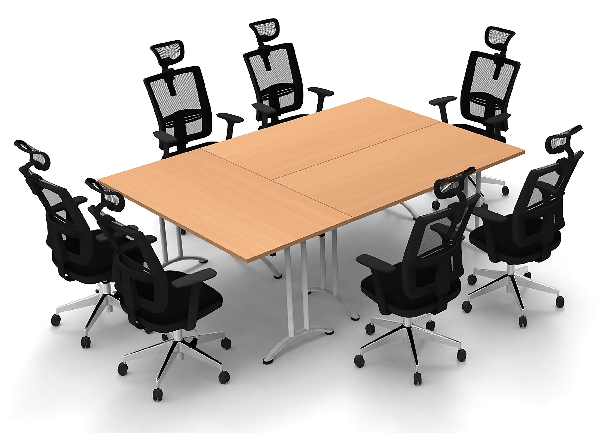 7-Person Conference Table - Compact Meeting & Seminar Table for Maximum Collaboration, Model 4458 (3-Piece Set, Natural Beech) - Commercial Grade, Easy Setup - Perfect for Office Meetings, Team Brainstorming & Small Conference Rooms (Chairs Not Included)