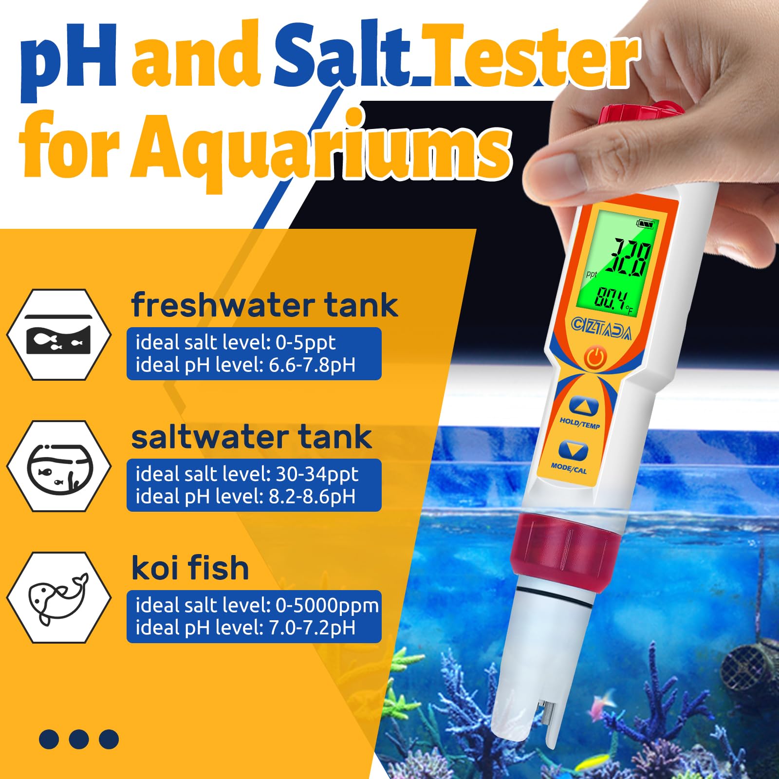 5-in-1 Digital Pool Water Tester - Accurate Salt, pH, TDS, EC Meter for Saltwater Pools, Hot Tubs & Spas | Multi-Functional Water Quality Monitor for Swimming Pools, Aquariums & Hydroponics | Perfect for Home Maintenance & Professional Water Testing