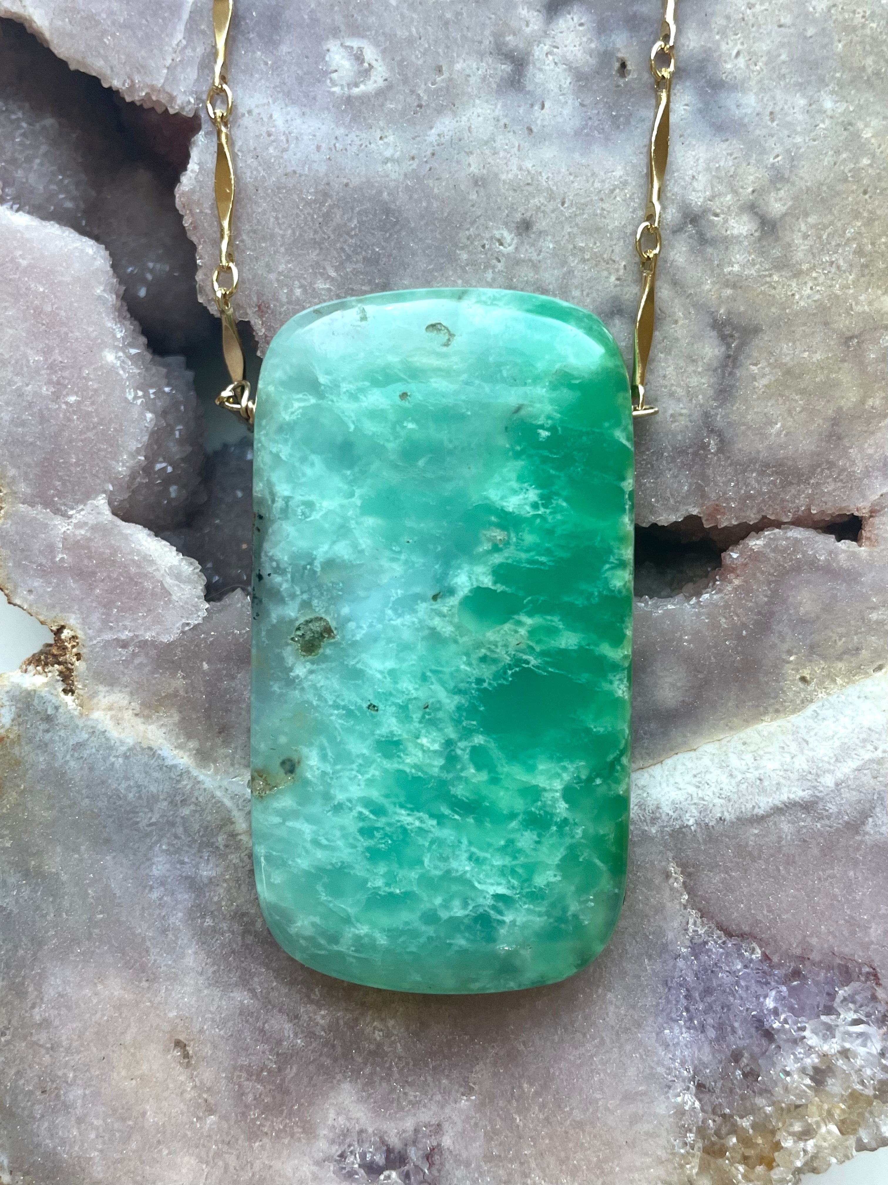 Extra Large Chrysoprase Crystal Necklace - 18