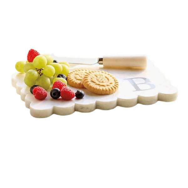 Elegant Marble Scalloped Serving Tray with Knife Set - Perfect for Cheese & Charcuterie Boards, Wedding Gifts, and Home Decor