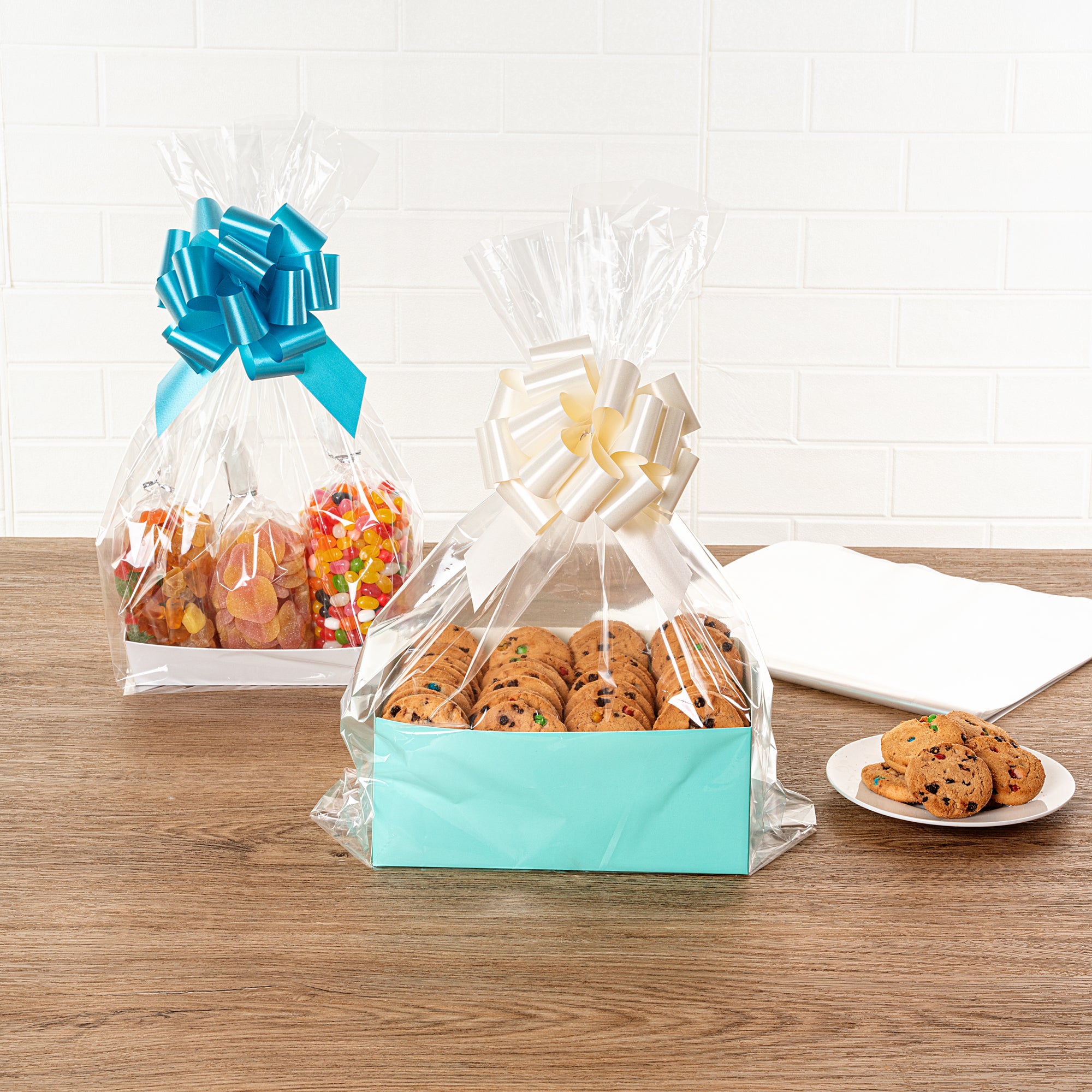 Clear Plastic Gift Basket Bags with Gusset - 12