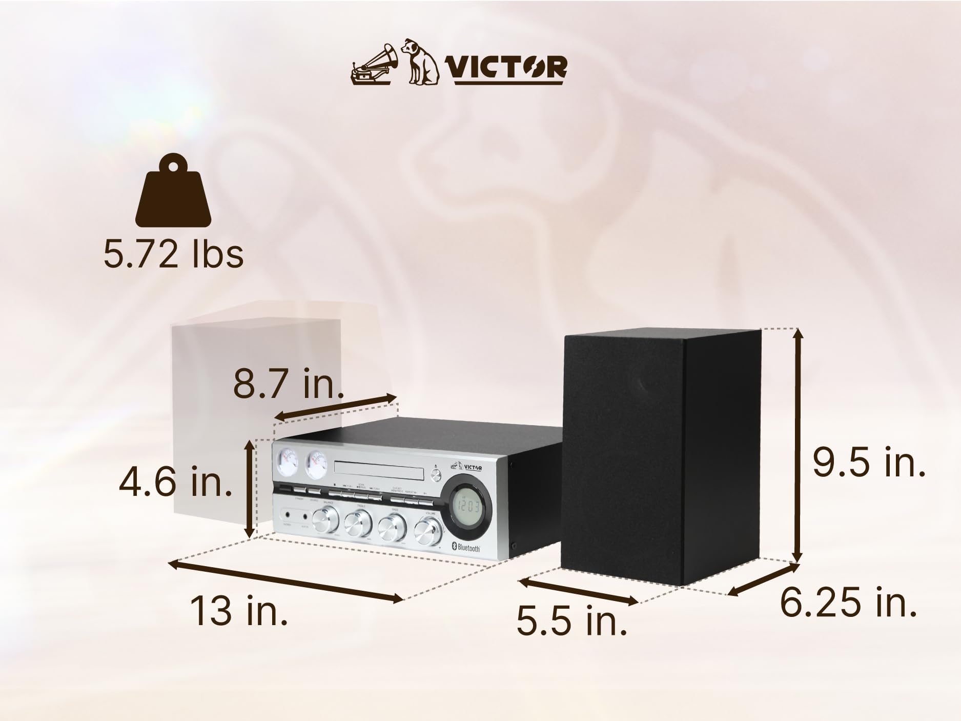 Victor VDTS-4400 Milwaukee 50W Bluetooth Stereo System with CD/MP3 Player, FM Radio, VU Meters & Detachable Speakers - Premium Home & Office Audio for Music Lovers & Workspaces