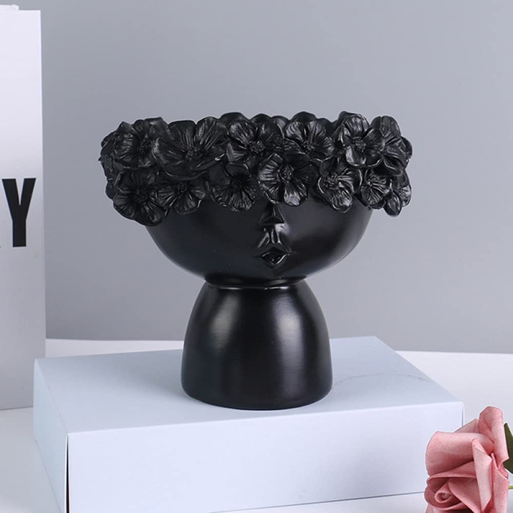 LOOMUCI Nordic Resin Vase Sculpture - Modern Home Decor, Makeup Brush Holder, Pen Organizer & Creative Flower Pot (Black) | Perfect for Living Room, Bedroom & Office Decor