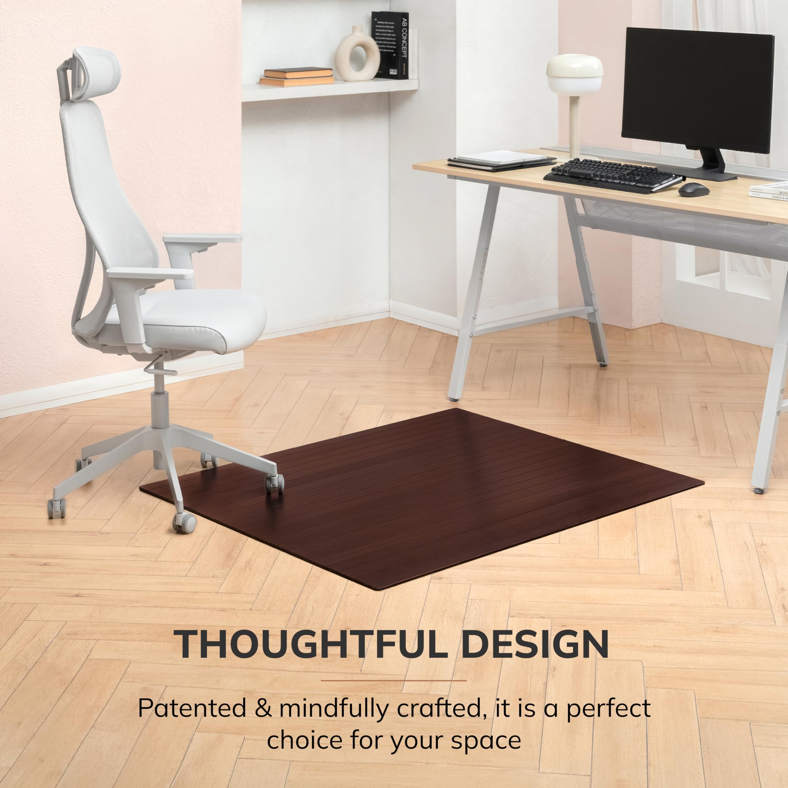 Premium Bamboo Chair Mat for Hardwood Floors – 8mm Thick, Anti-Slip & Heavy Duty – Office & Home Floor Protector for Desks, Workstations & Home Offices